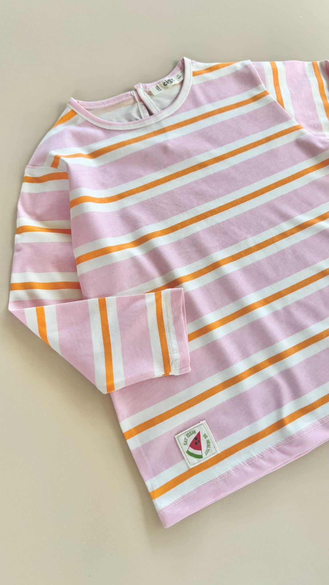 CigitÇizgili Uzun Kollu T-Shırt 2-8 Yaş PUDRA TURUNCU ÇİZGİ