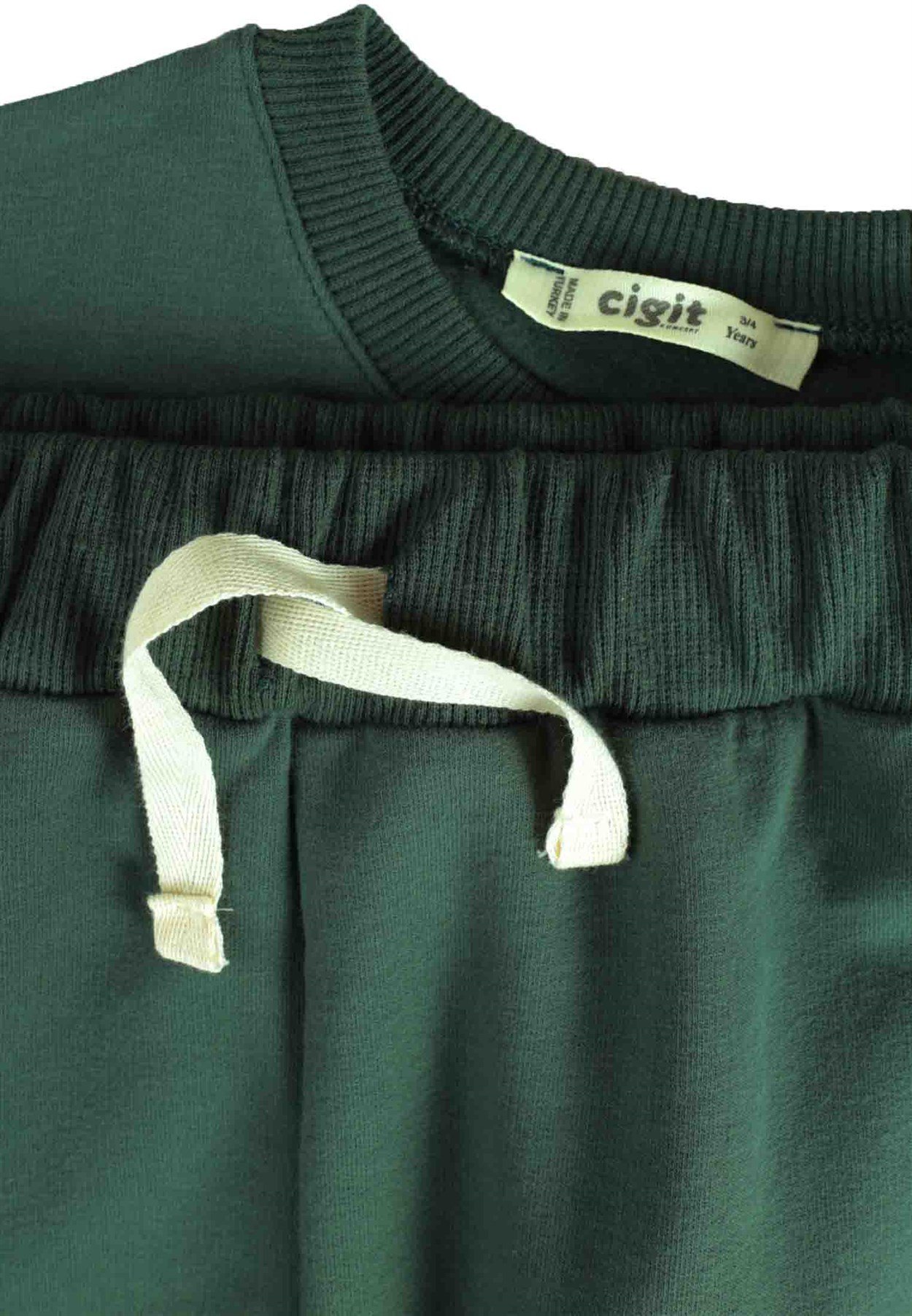 CigitBasic Karyoka Detaylı Sweatshırt Takım 3-8 Yaş HAKİ YEŞİL