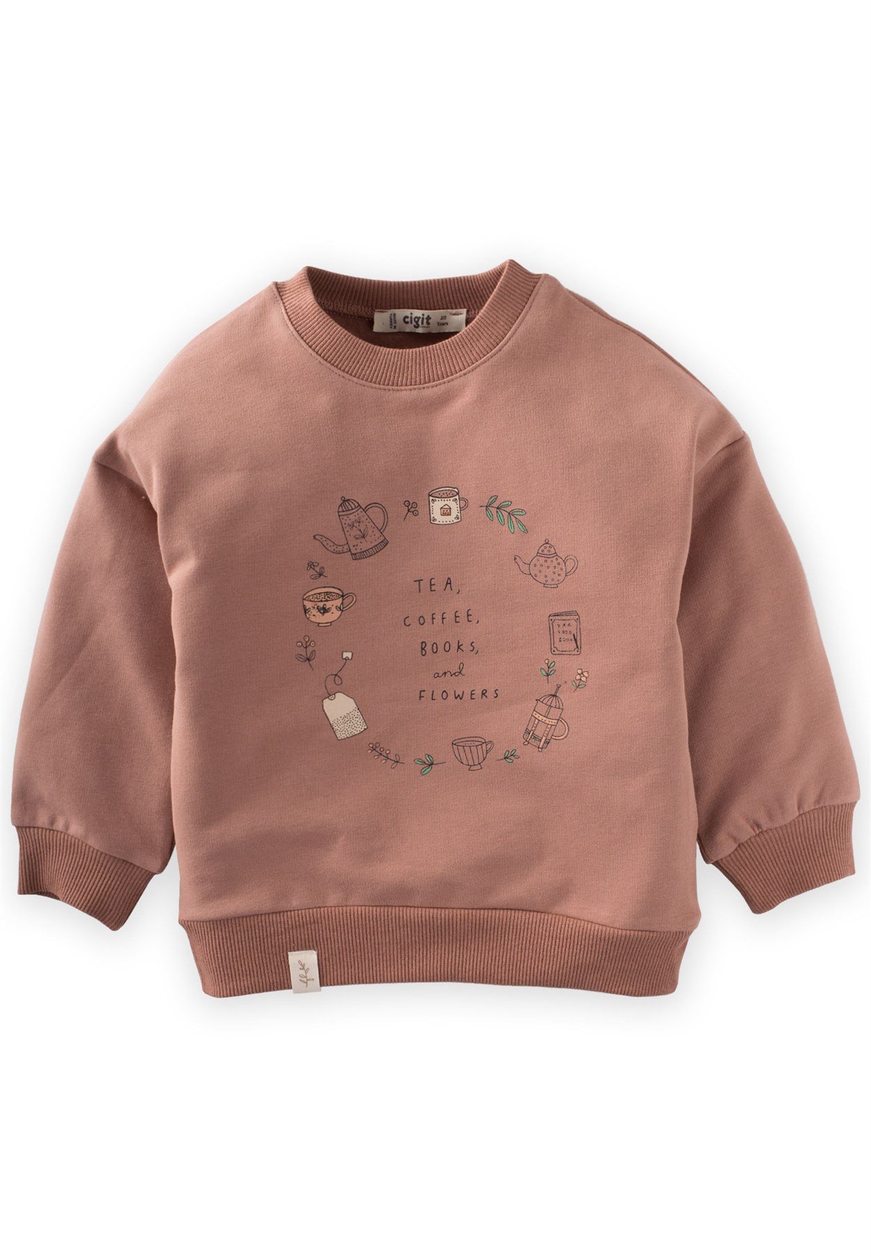 CigitTea Coffee Books Baskılı Sweatshırt 2-7 Yaş A.KAHVE
