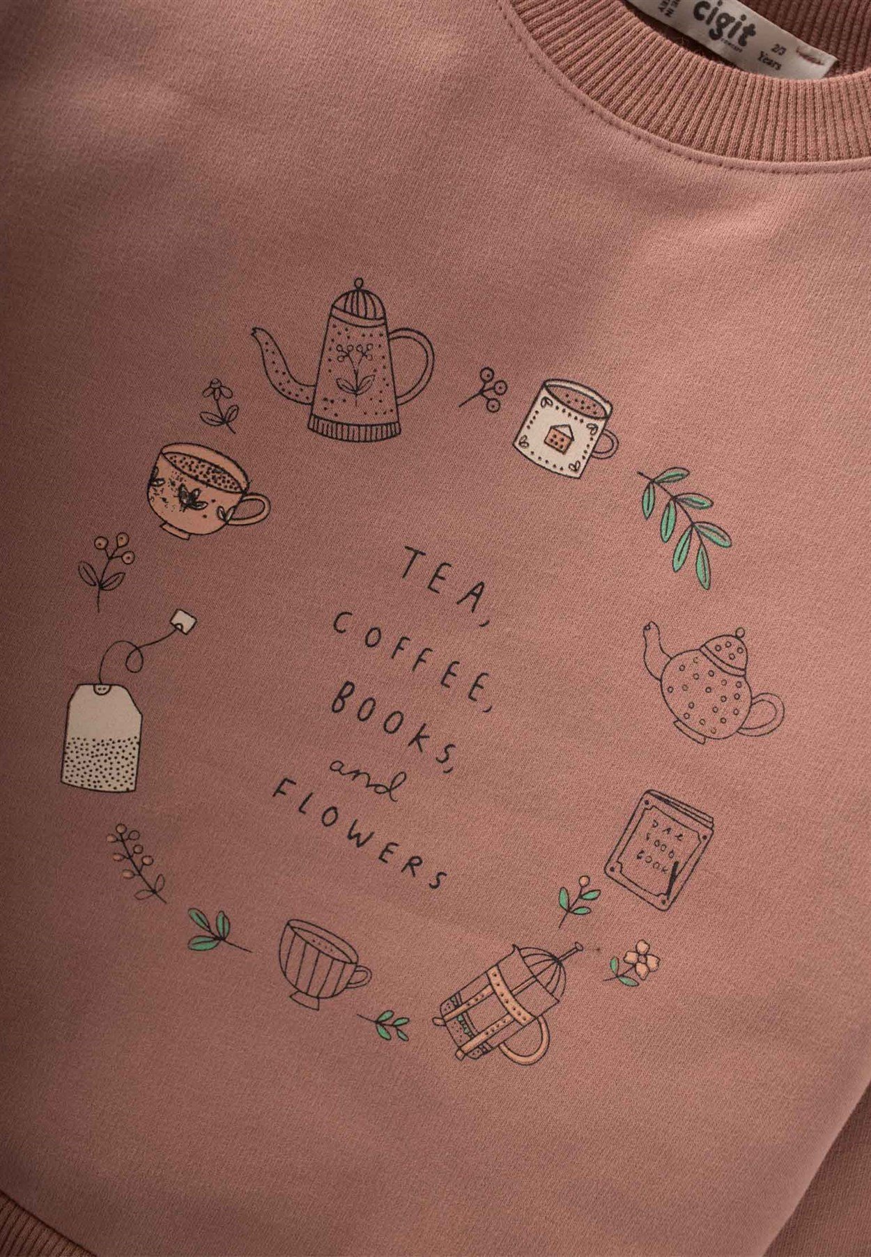 CigitTea Coffee Books Baskılı Sweatshırt 2-7 Yaş A.KAHVE