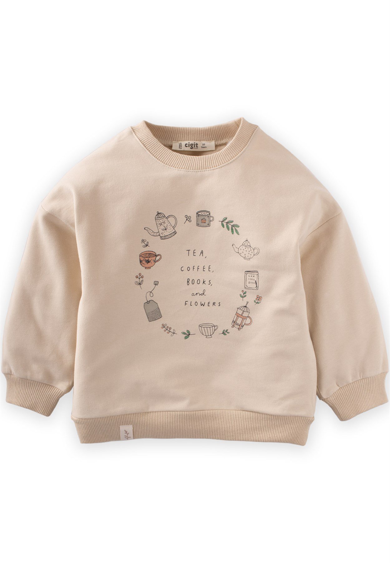 CigitTea Coffee Books Baskılı Sweatshırt 2-7 Yaş KUM