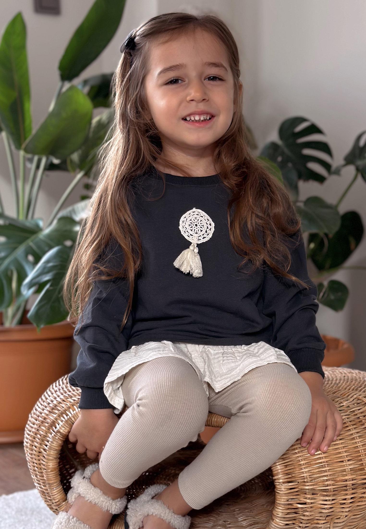 CigitDantel Detaylı Eteği Garnili Sweatshirt 2-8 Yaş Antrasit