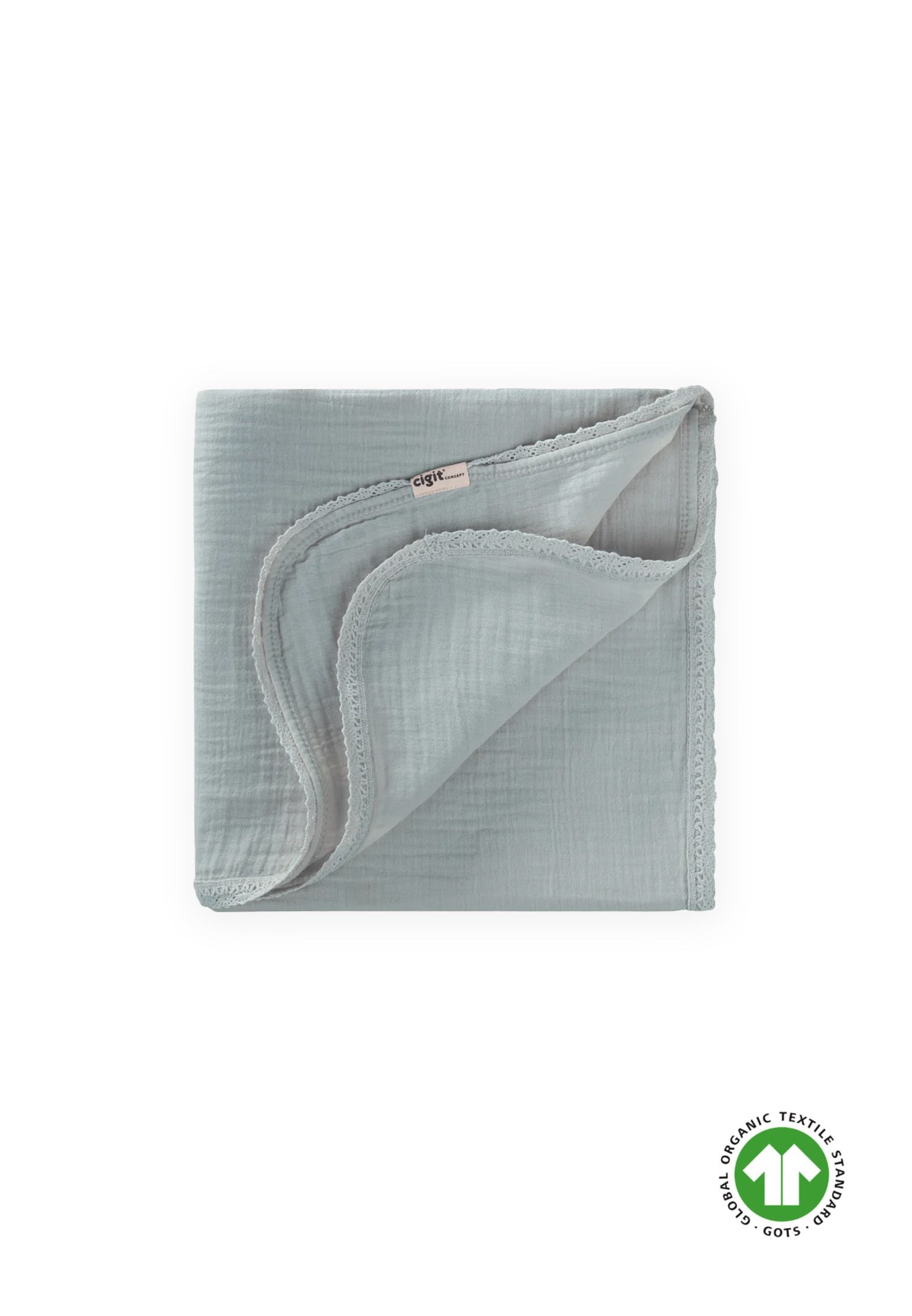 CigitDantel İşlemeli Tekkat Müslin Battaniye 100X100 cm +/- 3 cm Mint Yeşil