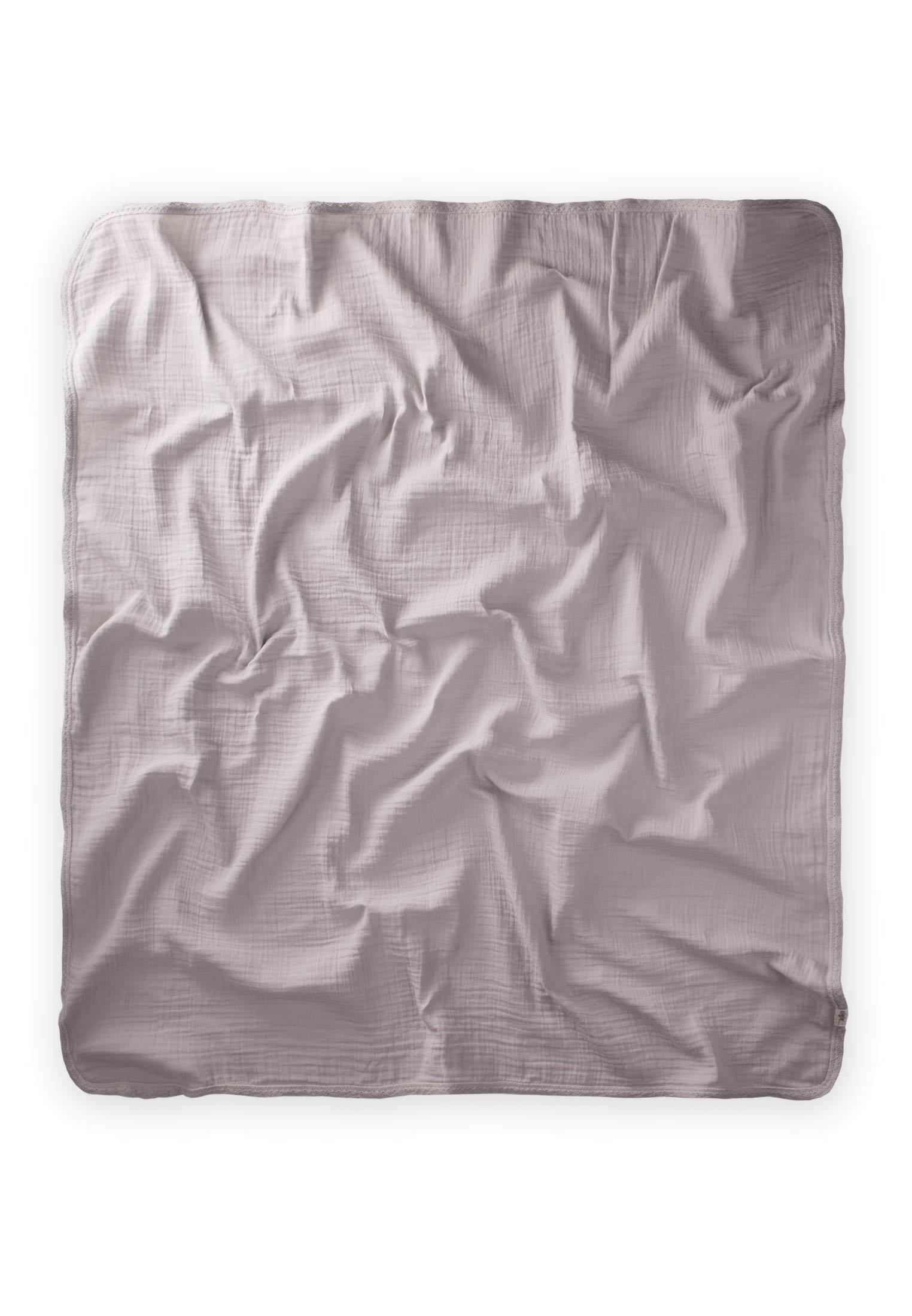 CigitDantel İşlemeli Tekkat Müslin Battaniye 100X100 cm +/- 3 cm Gri