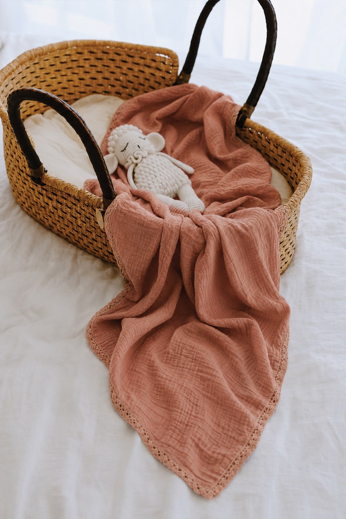 CigitEmbroidered Single Layer Muslin Blanket 100X100 cm +/- 3 cm Light Brown