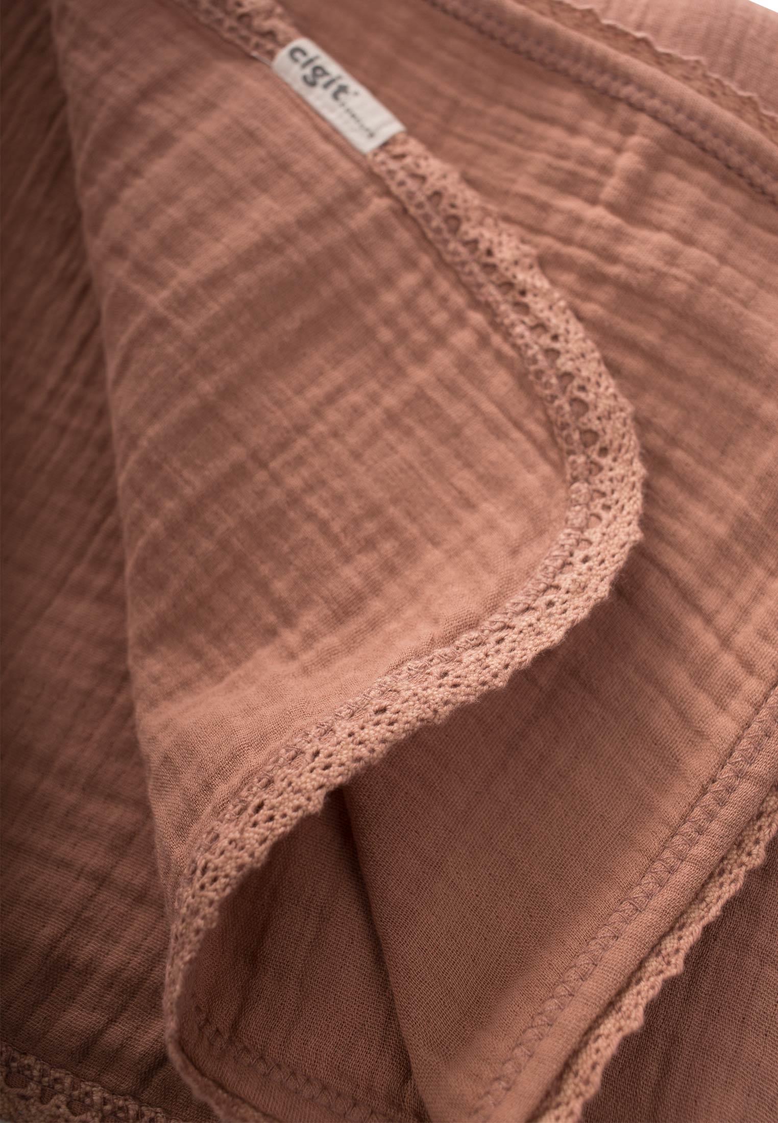 CigitDantel İşlemeli Tekkat Müslin Battaniye 100X100 cm +/- 3 cm A.KAHVE