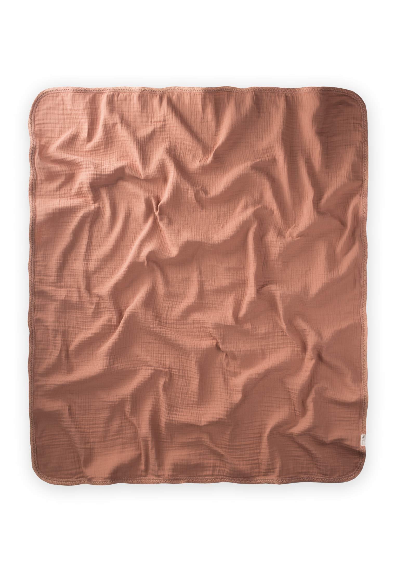 CigitDantel İşlemeli Tekkat Müslin Battaniye 100X100 cm +/- 3 cm A.KAHVE
