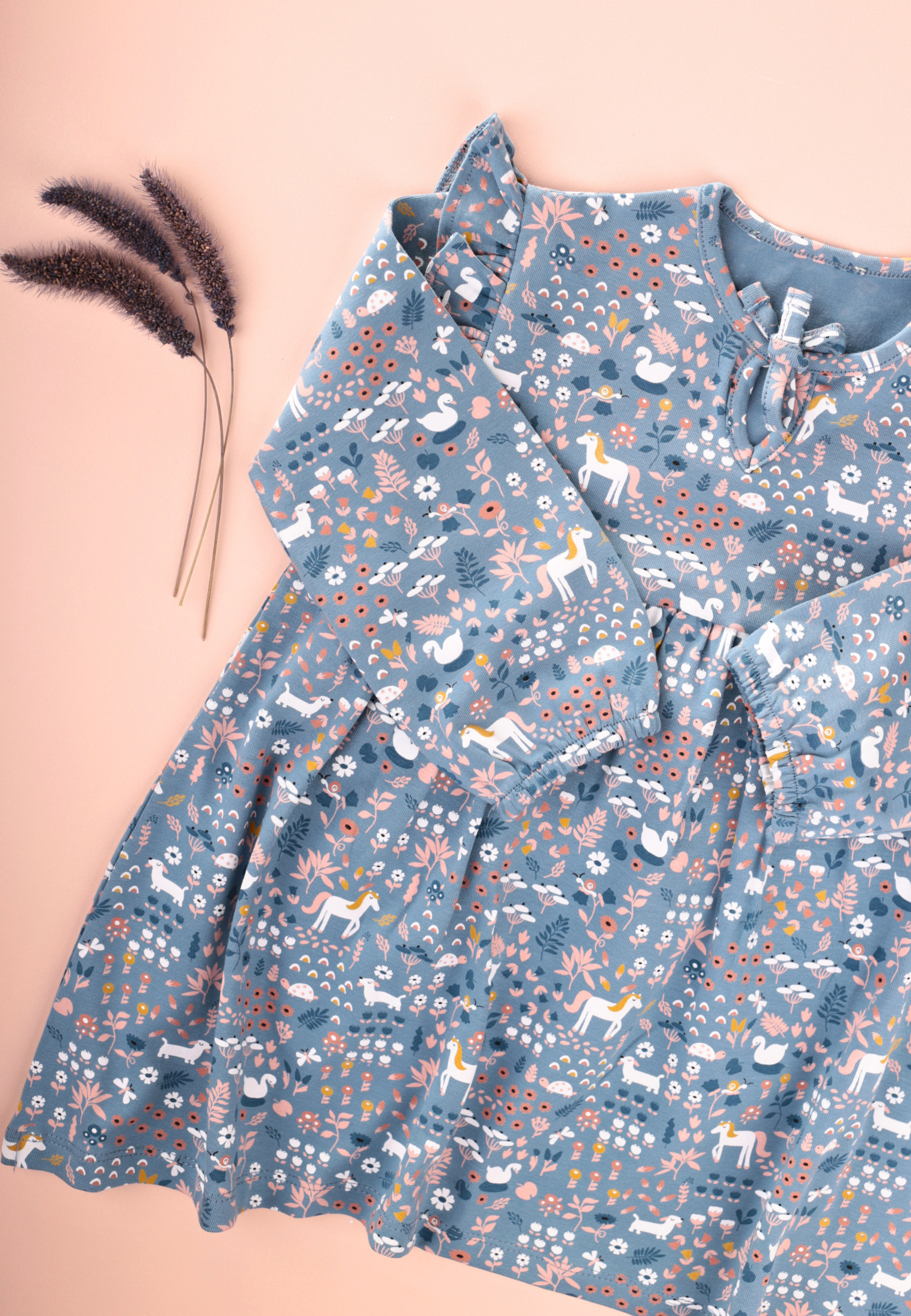 CigitDesenli Mevsimlik Elbise 1-7 Yaş İndigo Mavi