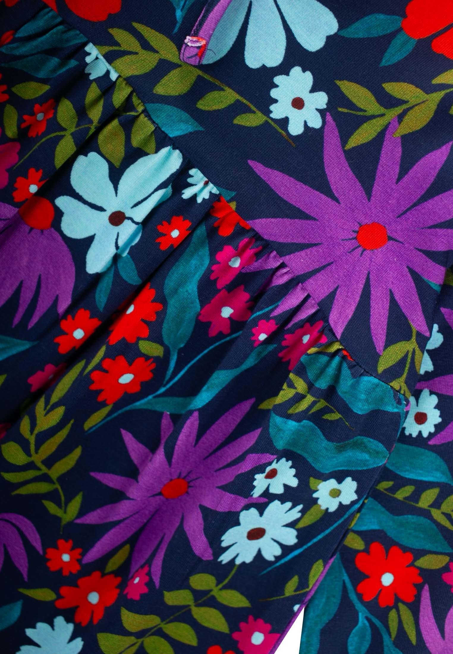 CigitDesenli Mevsimlik Elbise 1-7 Yaş Lacivert