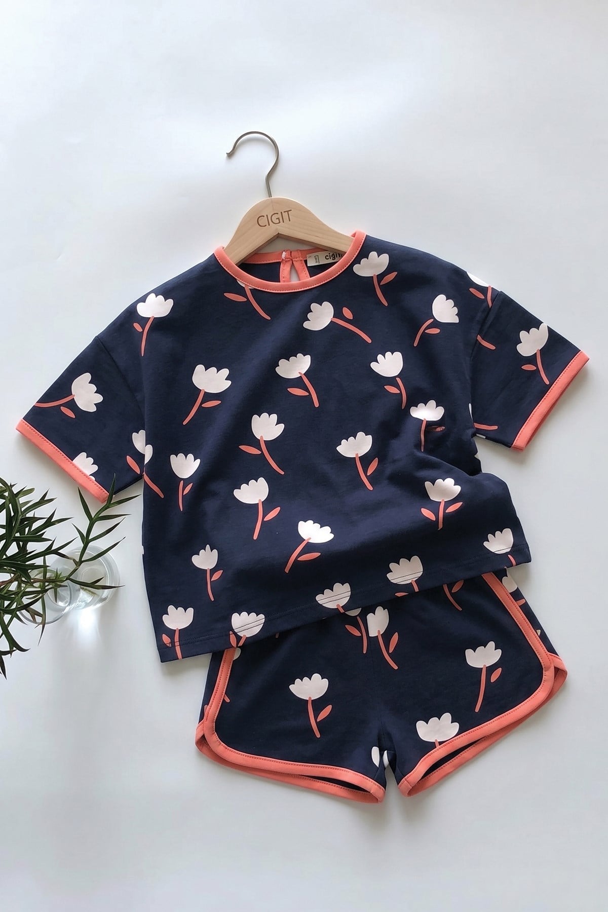 CigitDesenli Oversize Şortlu Takım 1-7 Yaş Lacivert