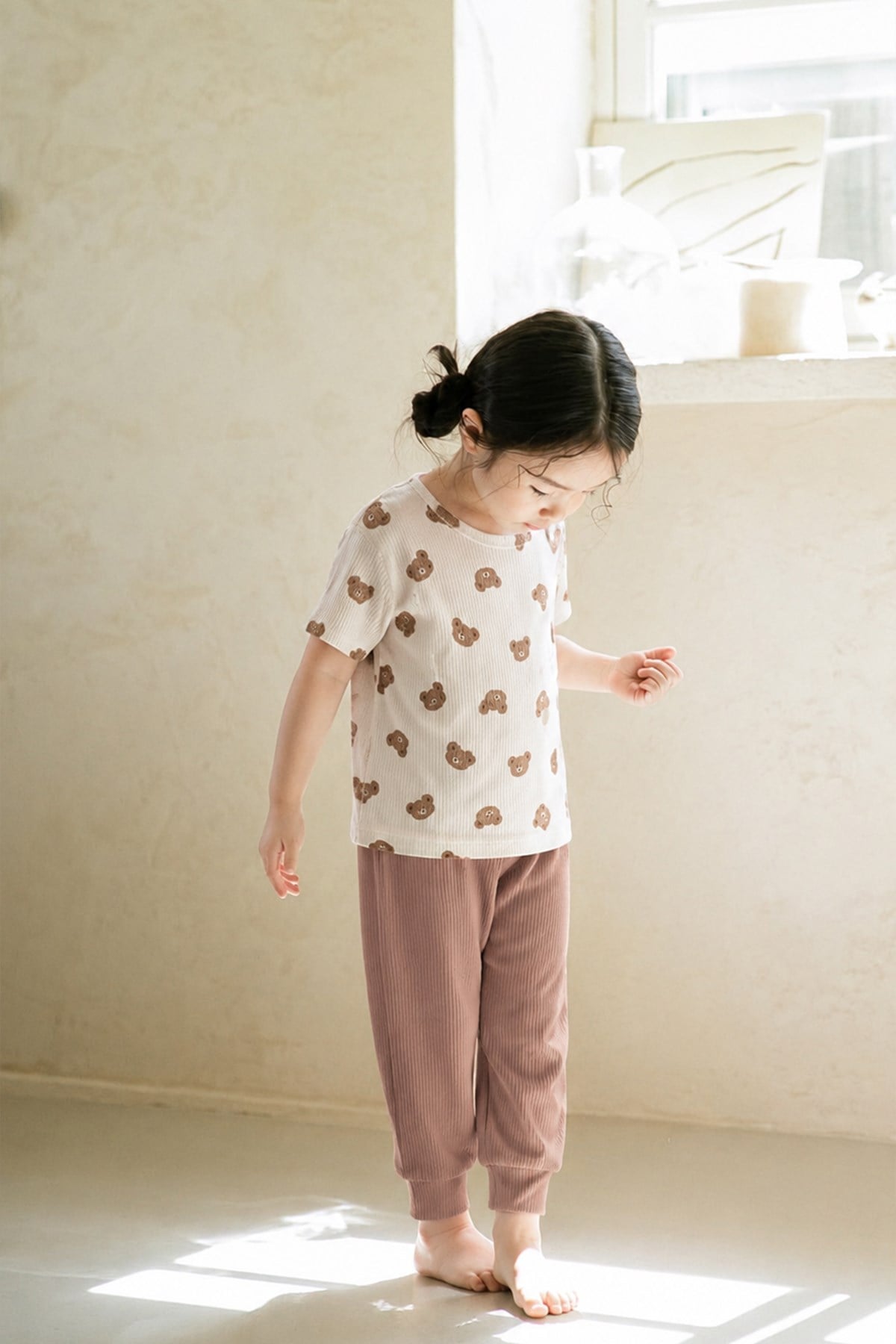 CigitDesenli Pijama Takımı 1-7 Yaş Ekru