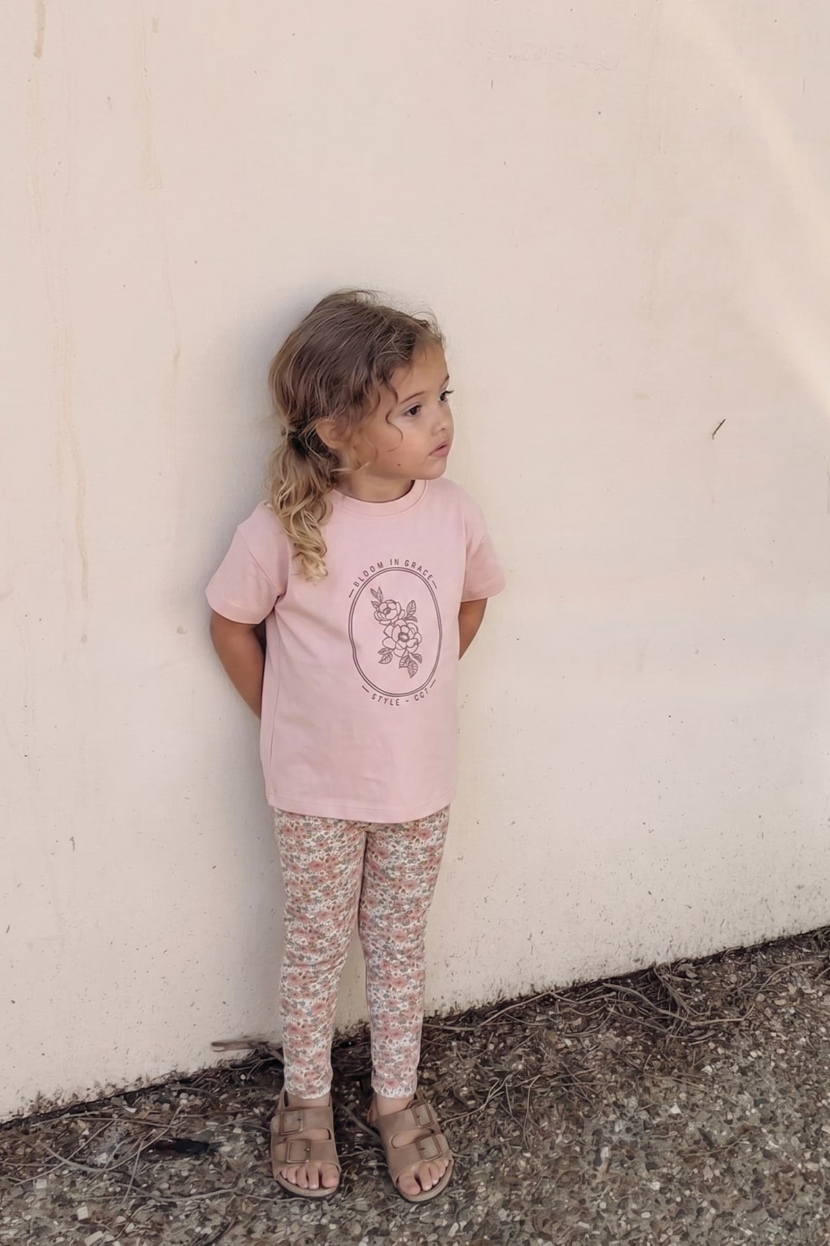 CigitDesenli Taytlı T-Shirt Takım 2-10 Yaş Pudra Pembe