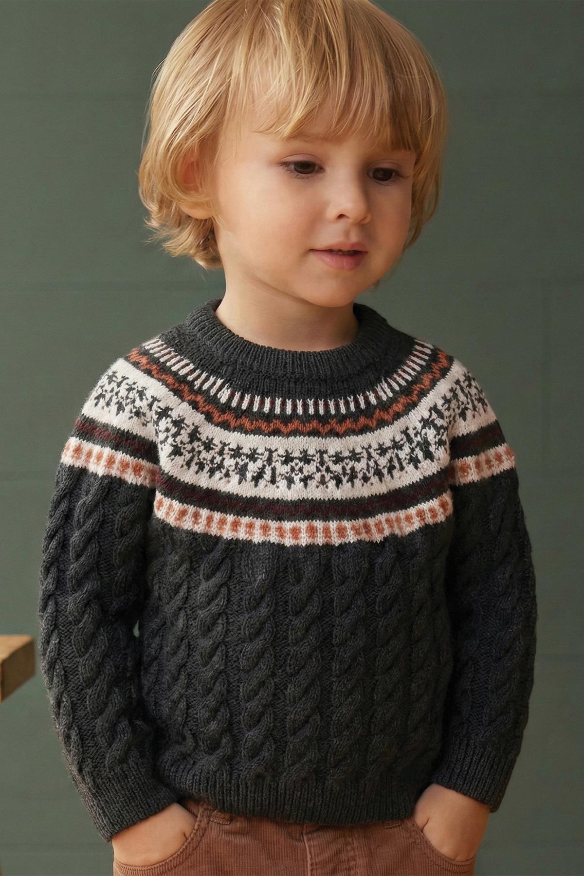 CigitDesenli Triko Kazak 2-8 Yaş Antrasit