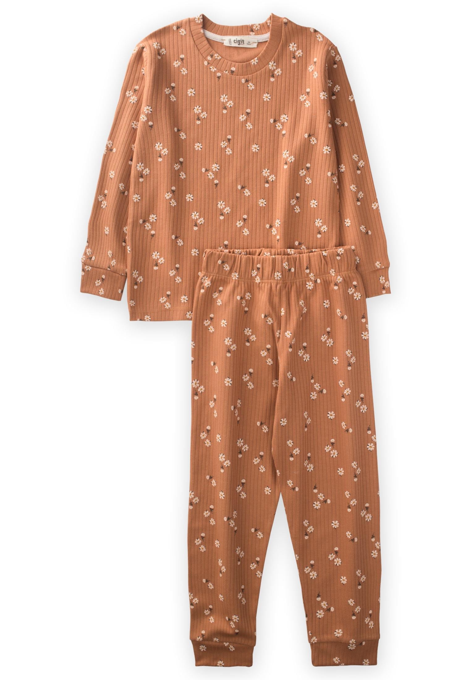 CigitDesnli Pijama Takım 3-8 Yaş Kahve