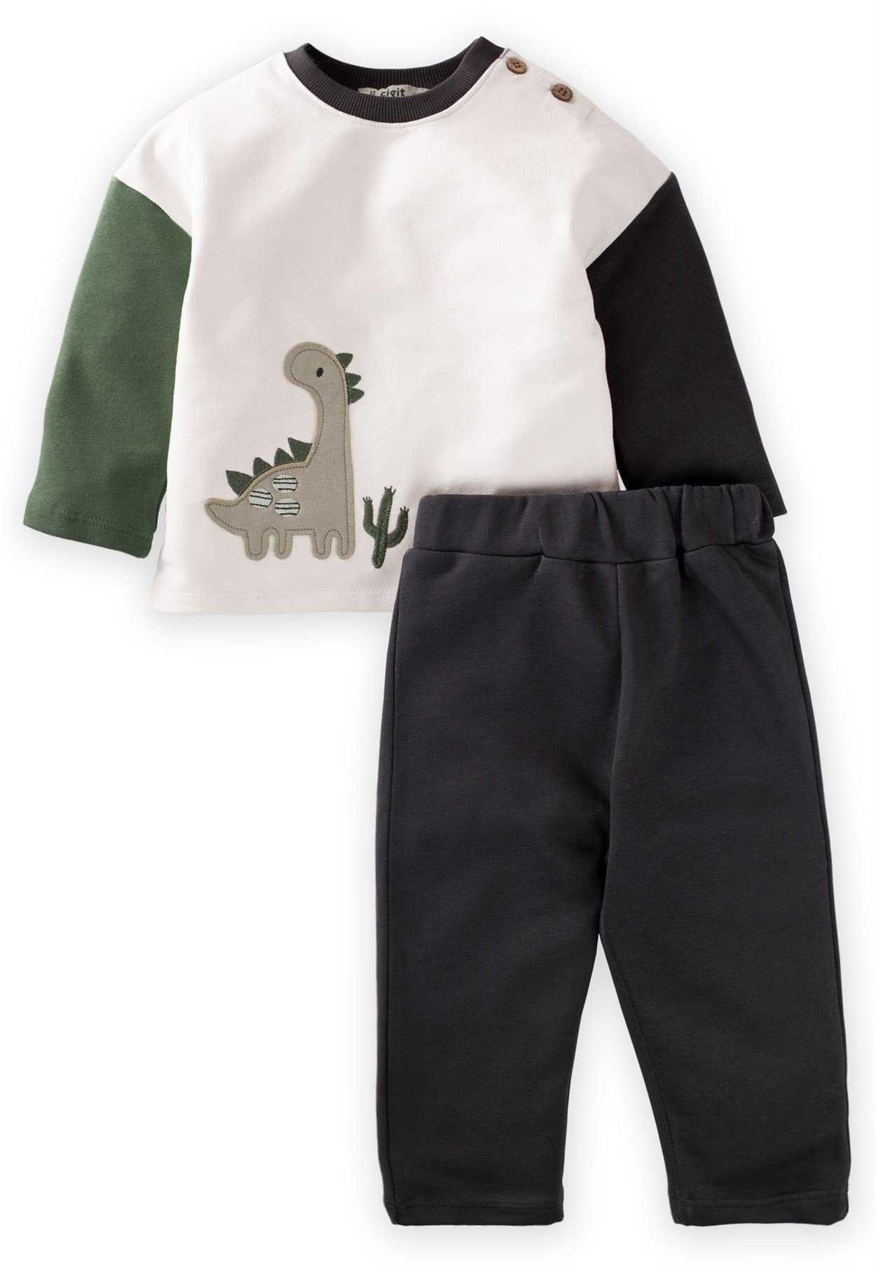 81049 - 5001Dinazor Aplikeli Colour-Block Sweat Takım 1-5 Yaş Ekru - Fırsat ÜrünüCigitDinazor Aplikeli Colour-Block Sweat Takım 1-5 Yaş Ekru