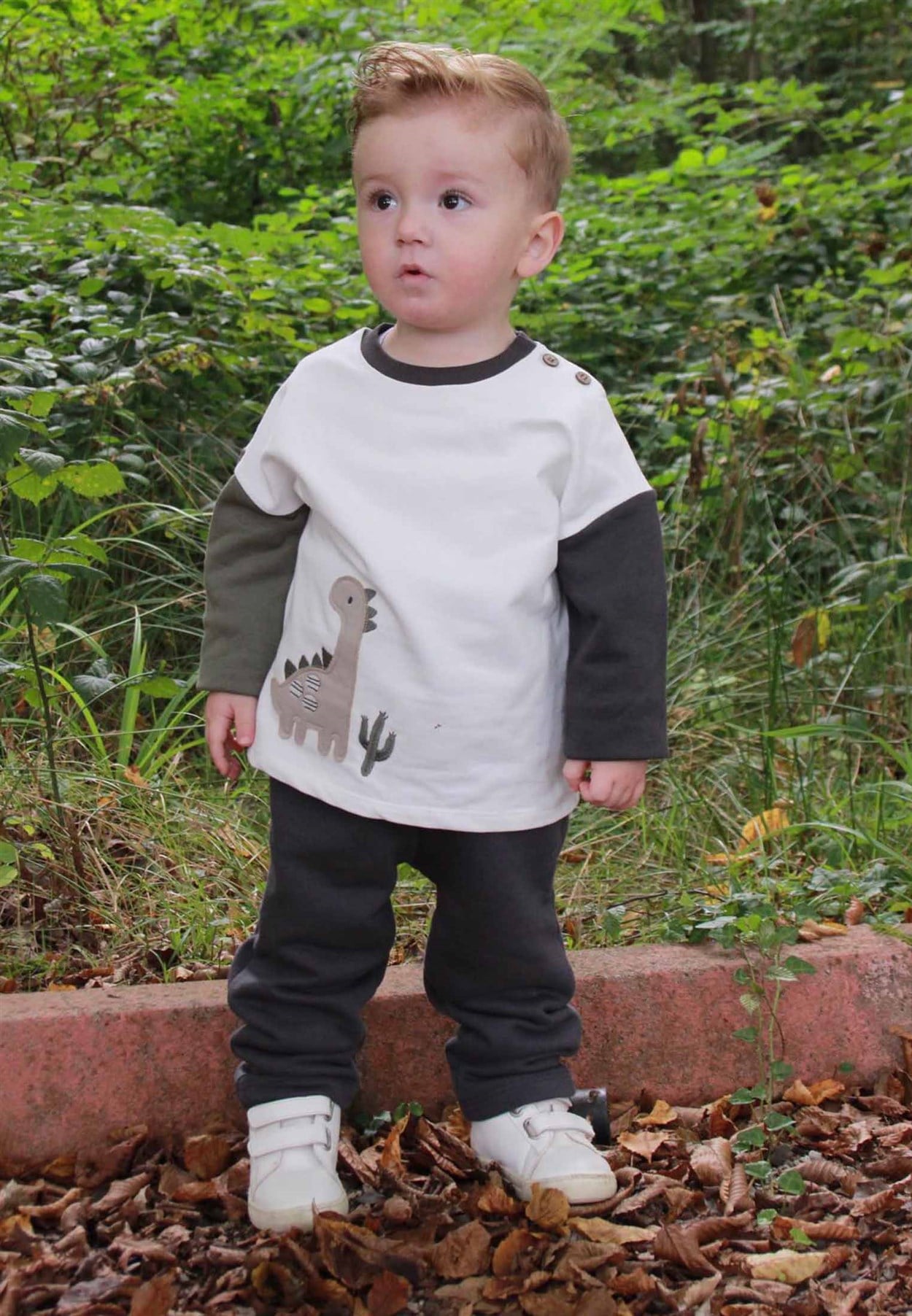 CigitDinazor Aplikeli Colour-Block Sweat Takım 1-5 Yaş Ekru