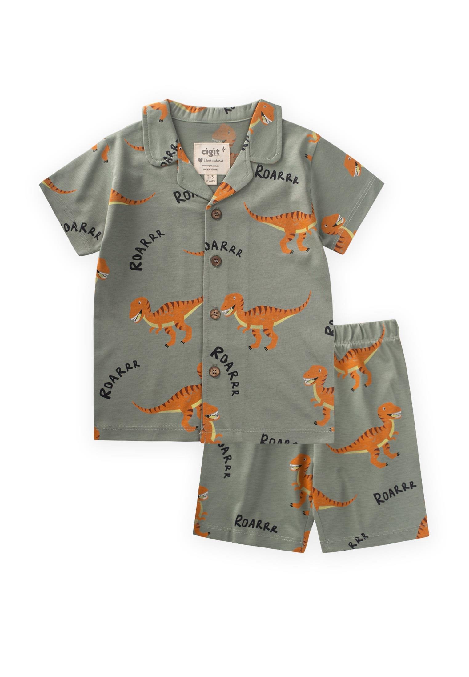 CigitDinazor Baskılı Pijama Takım 1-7 Yaş Yeşil