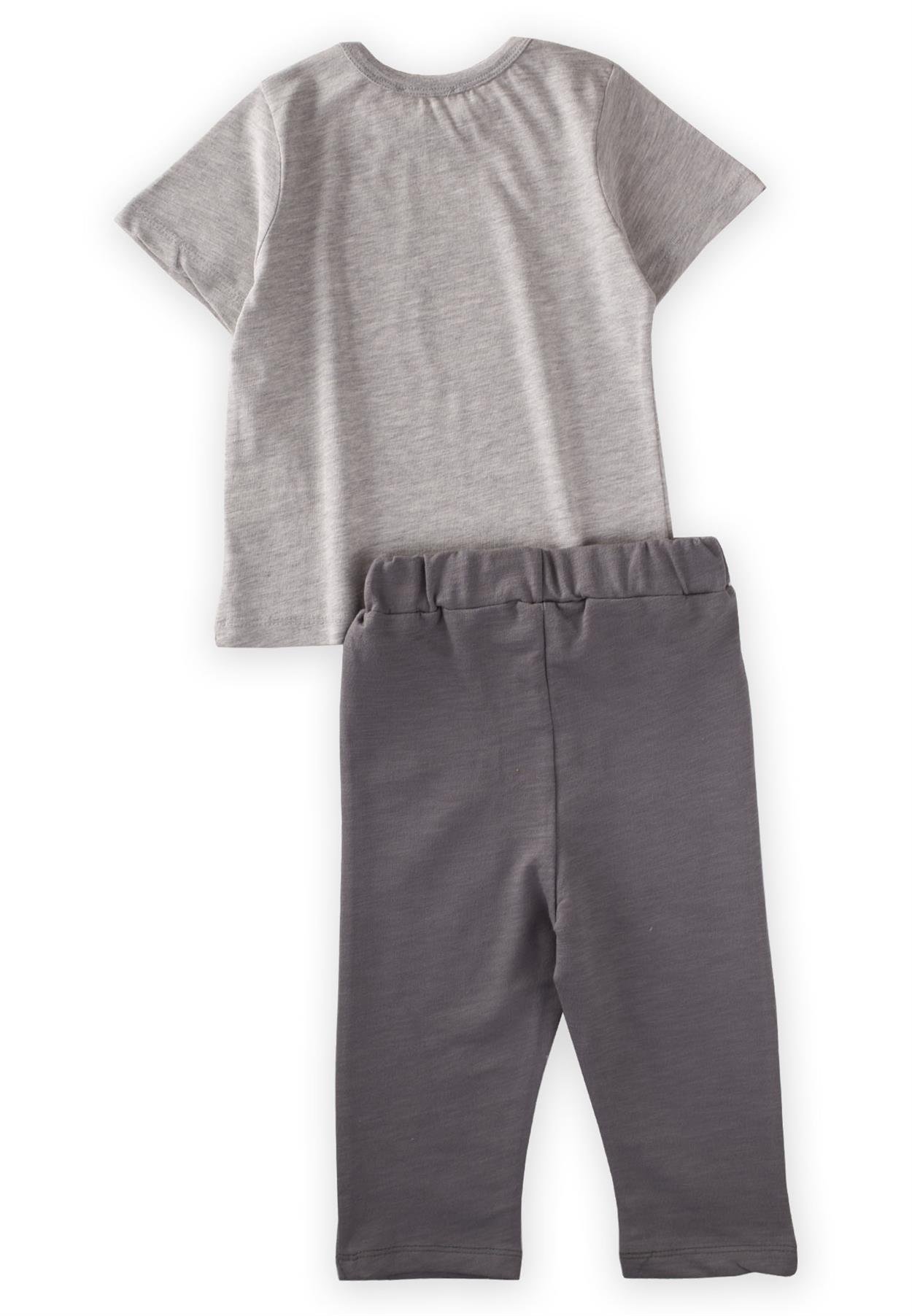 CigitDinazor Baskılı Pijama Takım 2-7 Yaş Gri Melanj