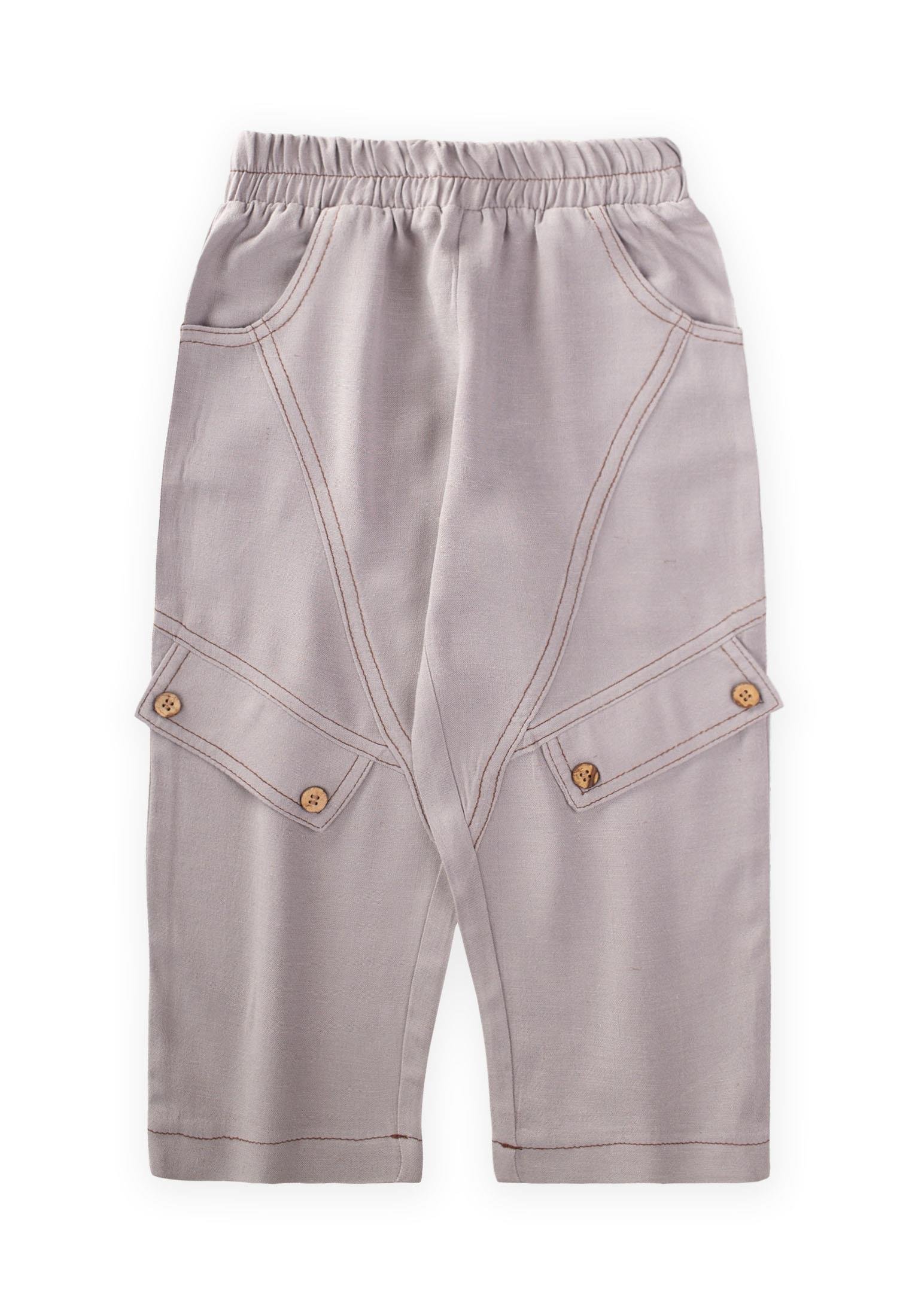 CigitDizi Kapaklı Keten Pantolon 2-7 Yaş A GRİ