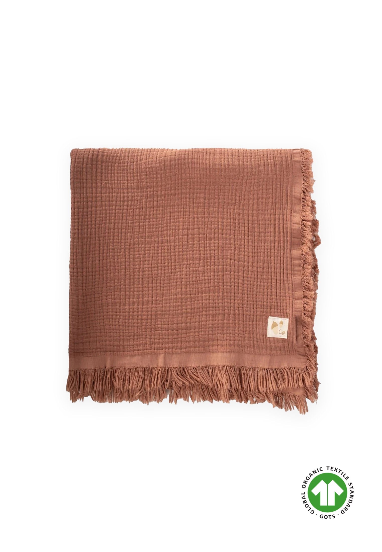 CigitDört Kat Püsküllü Organic Müslin Battaniye 80X120 Cm Açık Kahve
