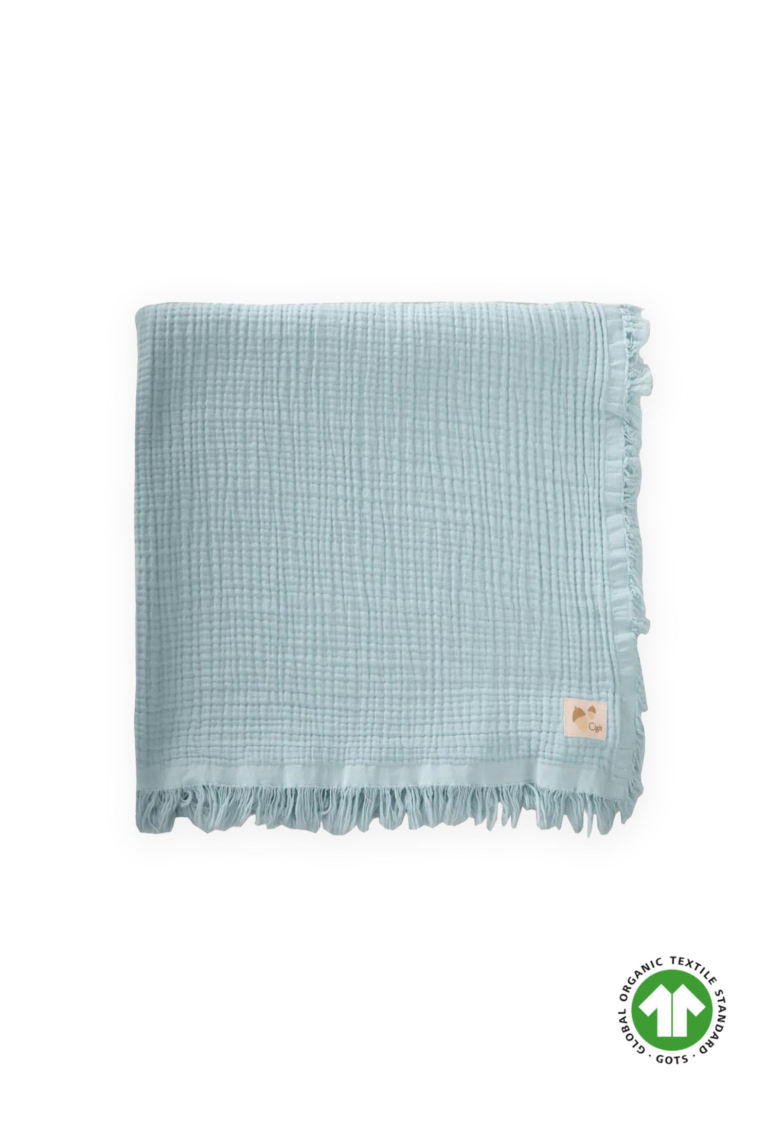 CigitDört Kat Püsküllü Organic Müslin Battaniye 80X120 Cm Mint Yeşili