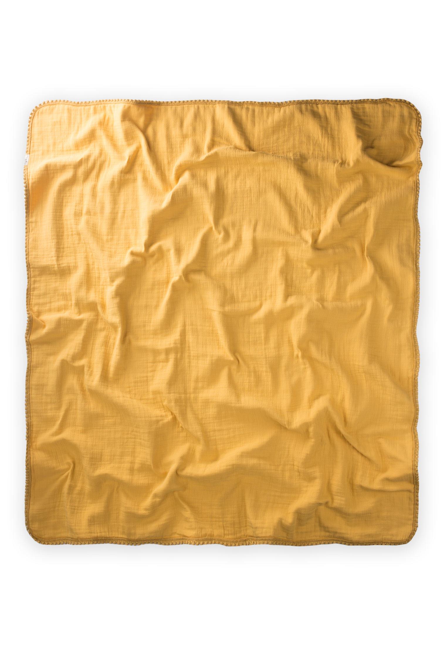 CigitDörtkat Ponpon Şeritli Müslin Bebek Battaniyesi100X100 cm +/- 3 cm Hardal Sarı