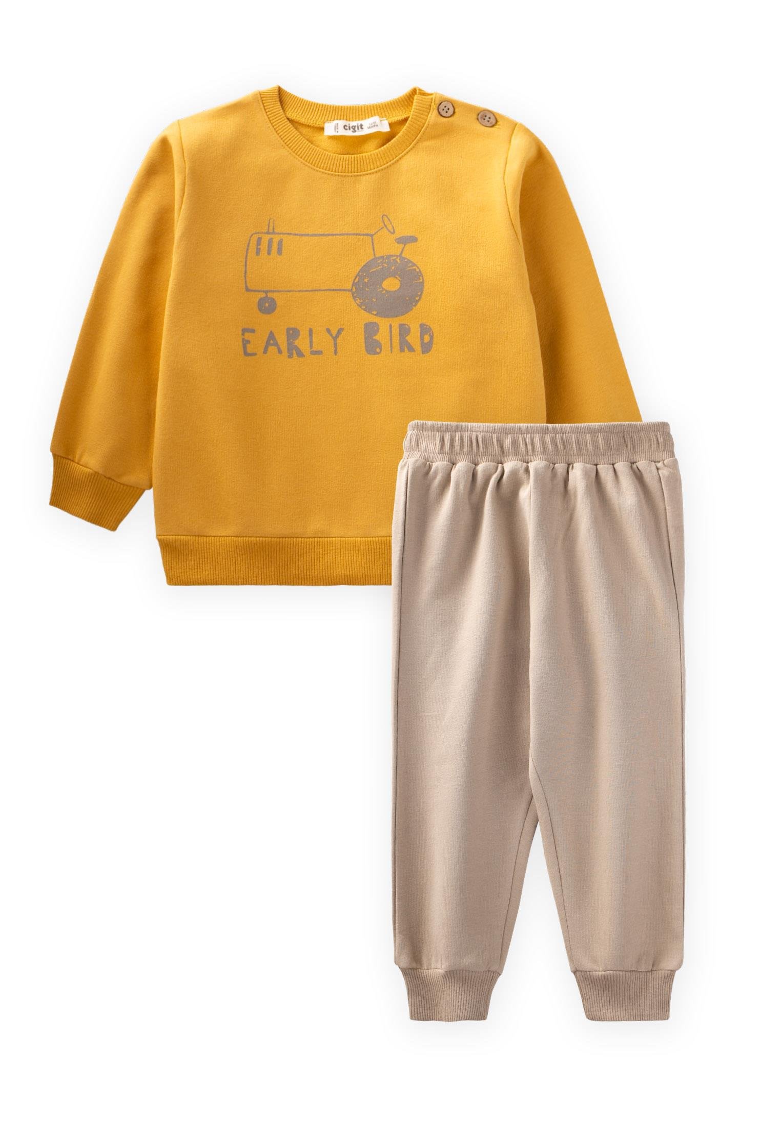CigitEarly Bırd Baskılı Sweatshirt Takım 1-5 Yaş Hardal Sarı