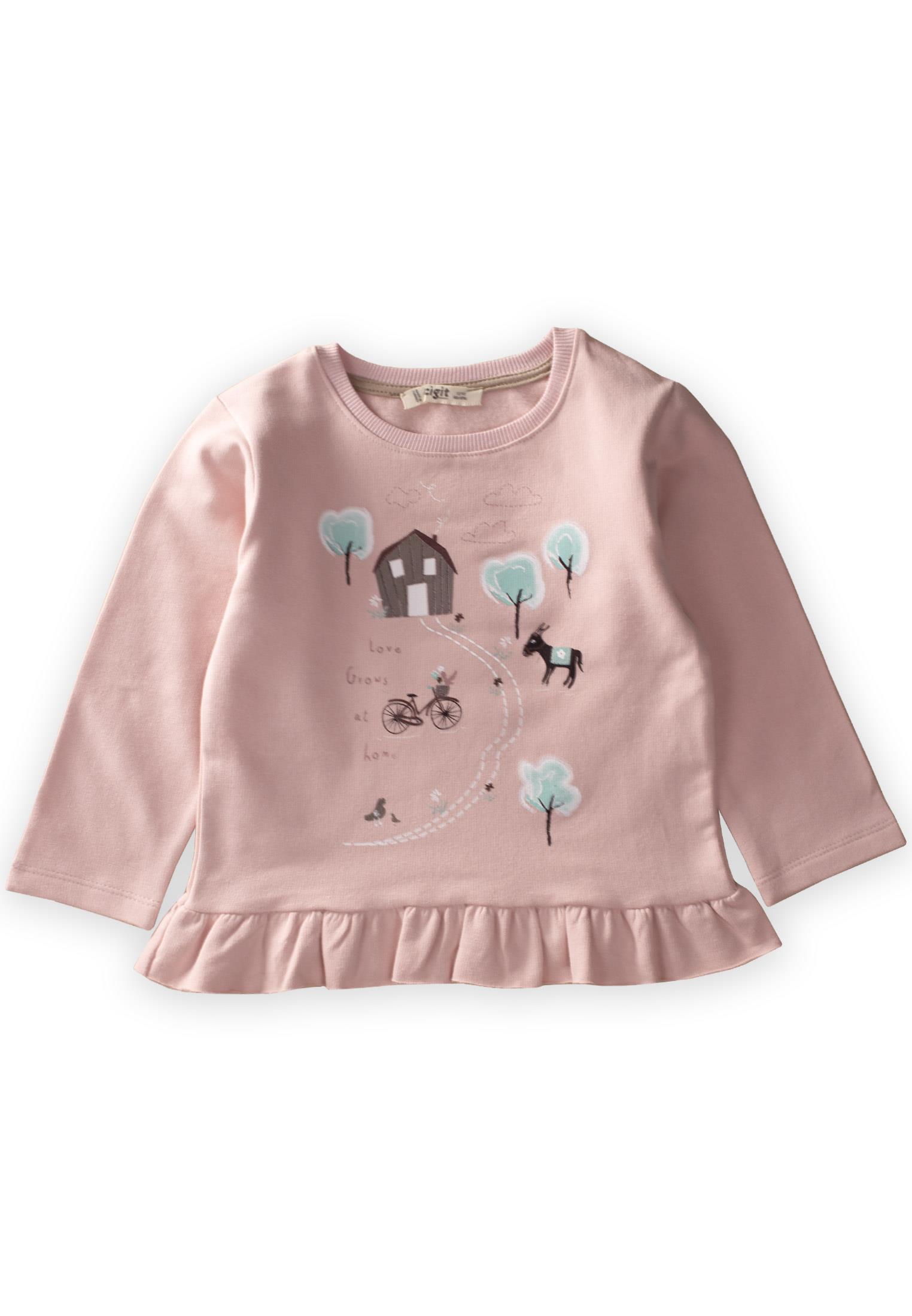 CigitEteği Fırfırlı Baskılı Sweatshirt 1-6 Yaş Pudra Pembe