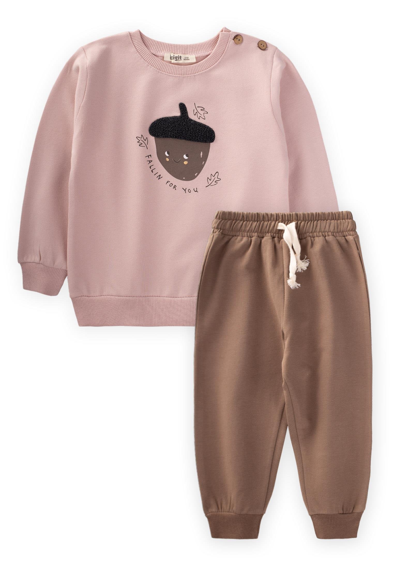 CigitFallın For You Baskılı Sweatshirt Takım 1-5 Yaş Pudra Pembe