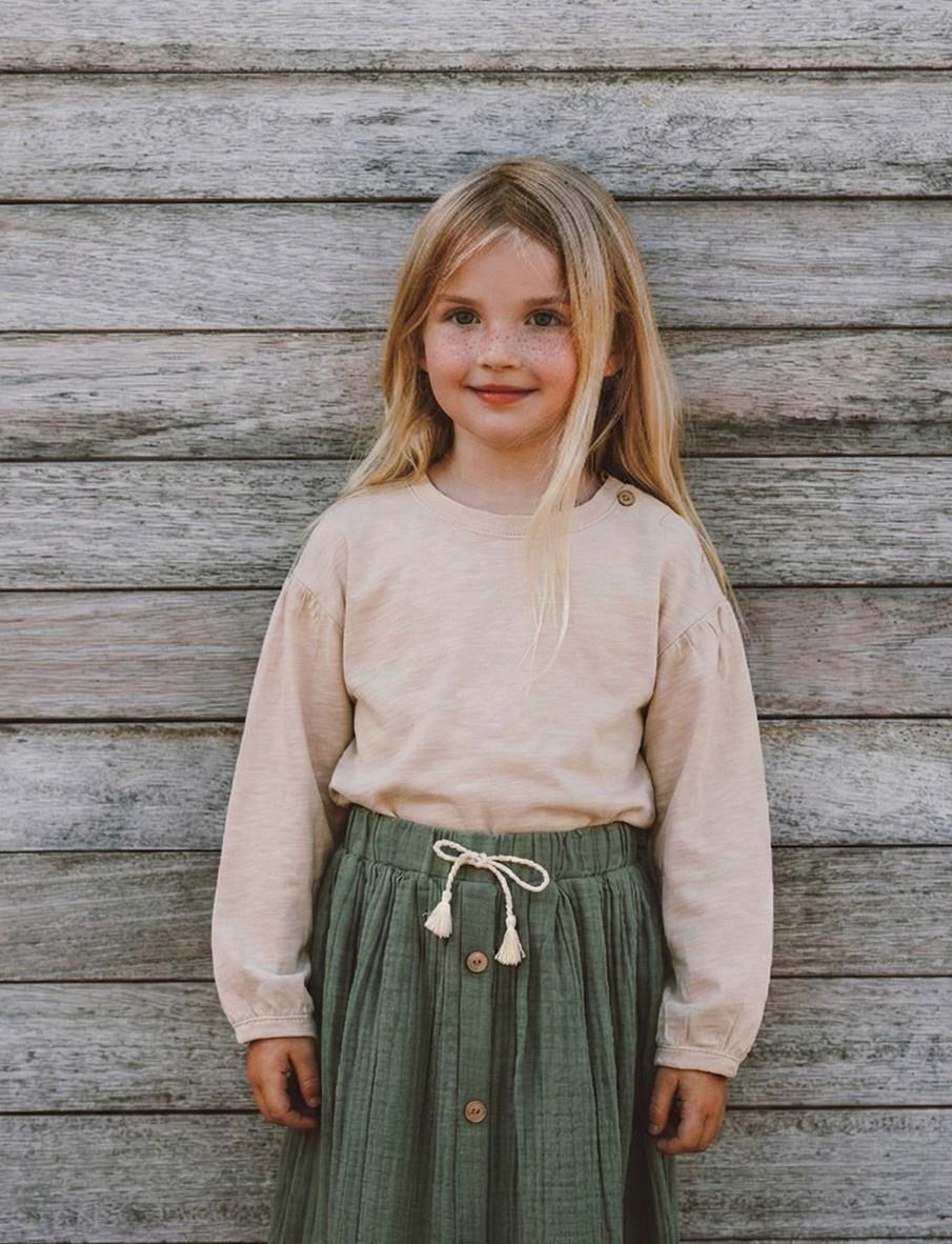 CigitFırçalı Rustik Uzun Kollu T-Shırt 1-7 Yaş EKRU