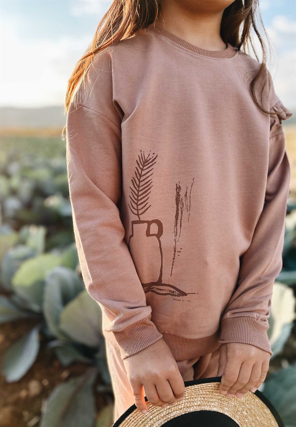 CigitFırfır Detaylı Baskılı Sweatshirt 3-9 Yaş Açık Kahve
