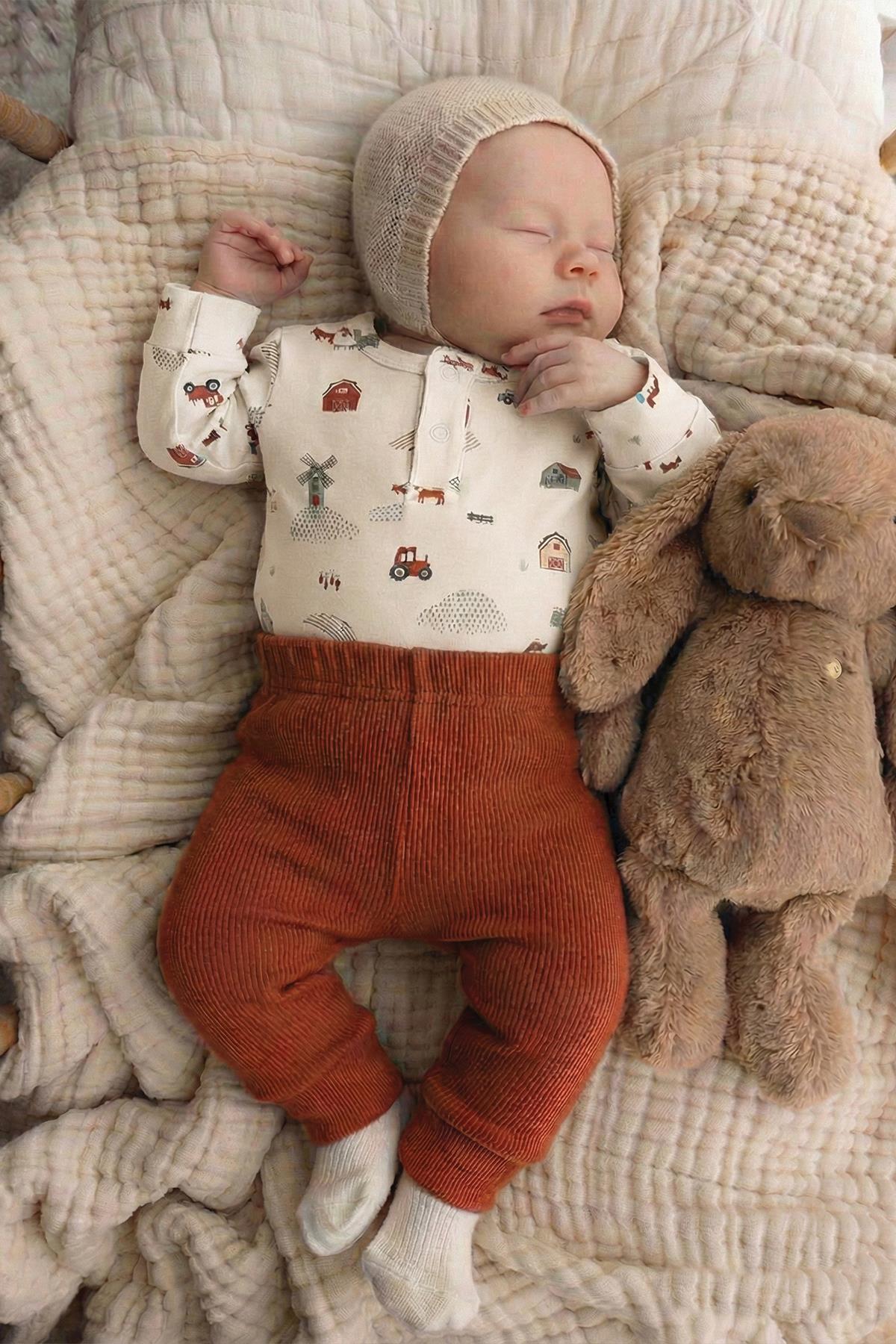 CigitÇiftlik Desenli Zıbın Takım 0-3 Yaş Bej