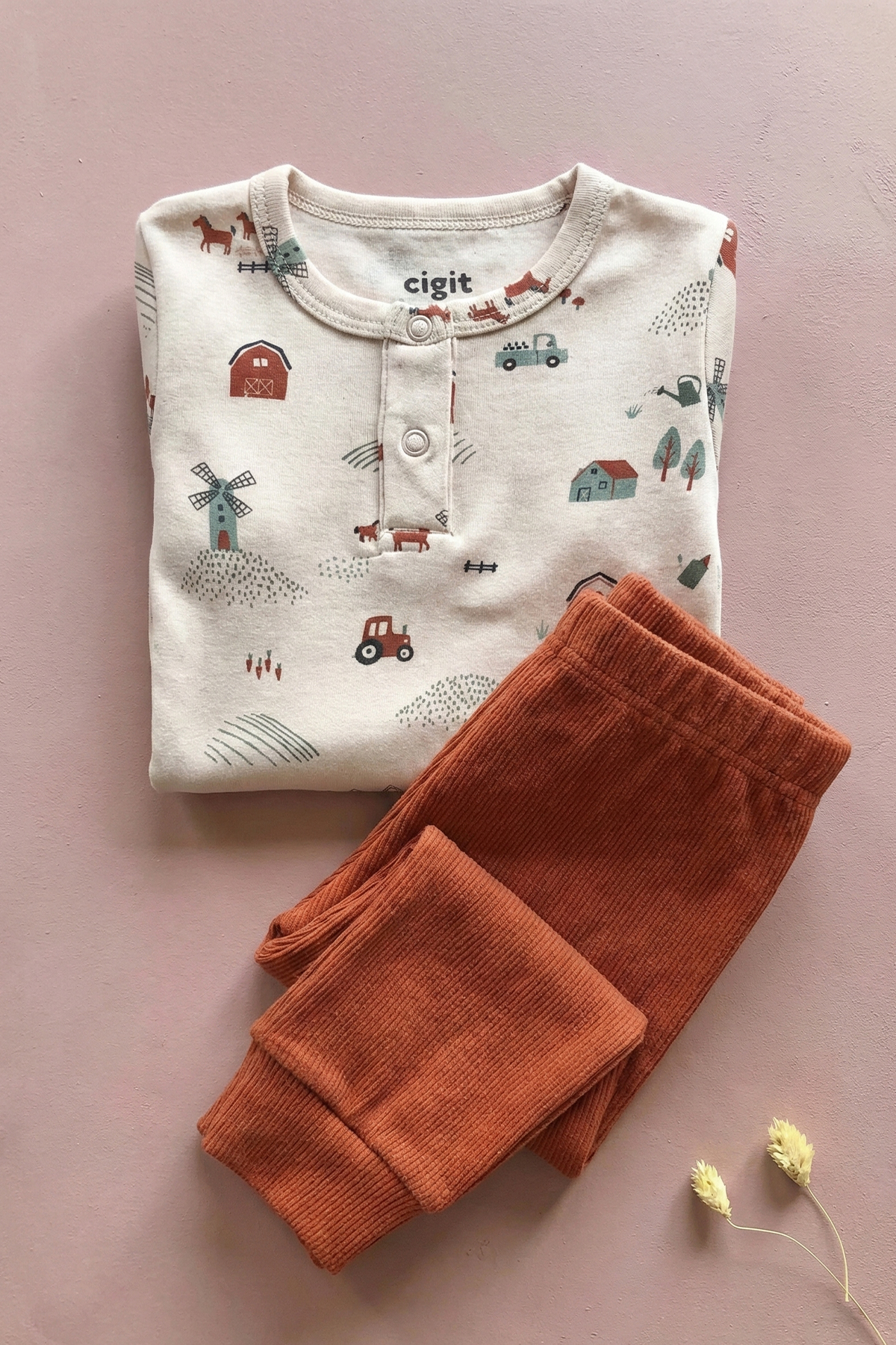 CigitÇiftlik Desenli Zıbın Takım 0-3 Yaş Bej