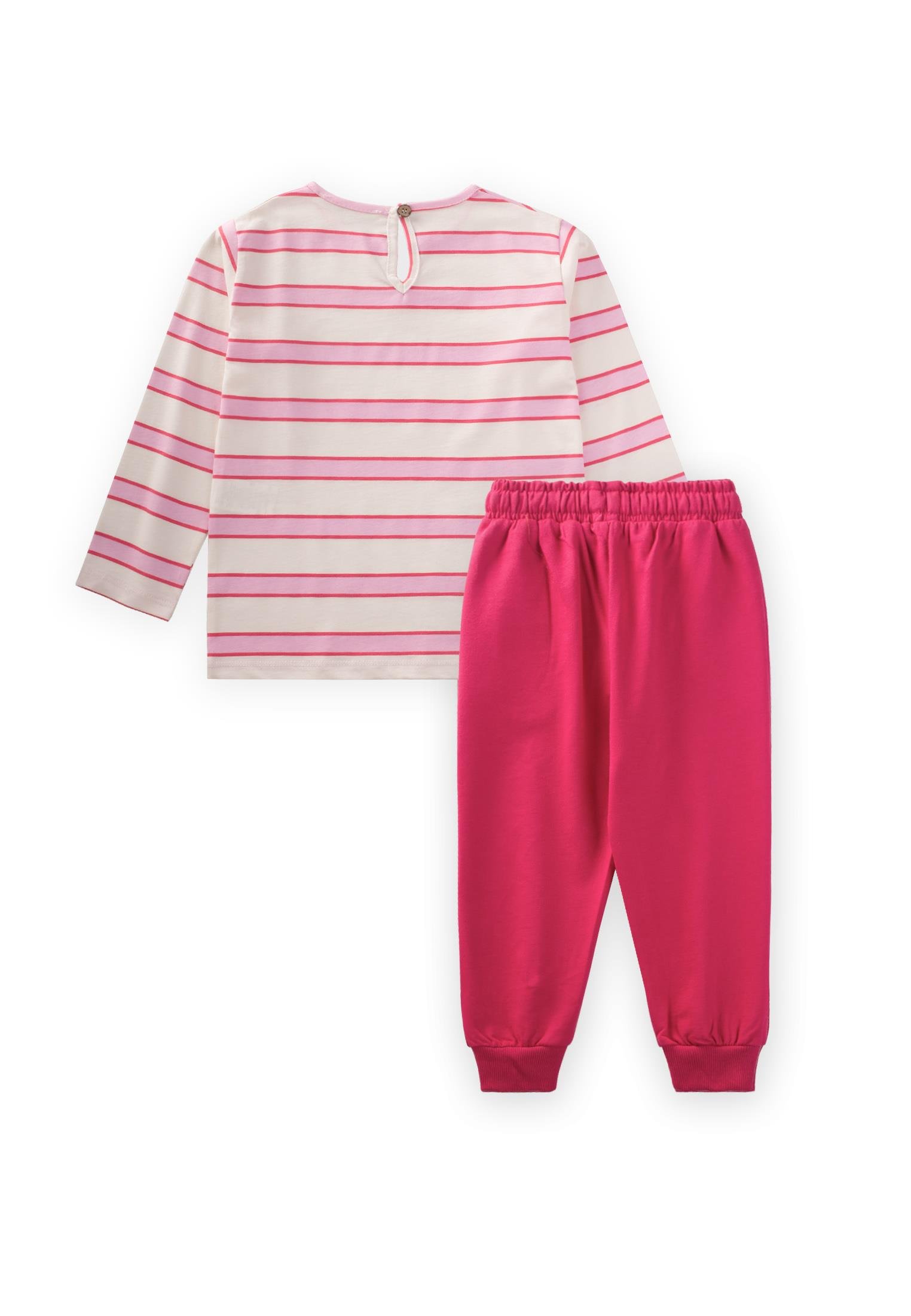 CigitÇizgili Uzun Kollu T-Shırt Takım 2-12 Yaş FUŞYA PEMBE ÇİZGİLİ