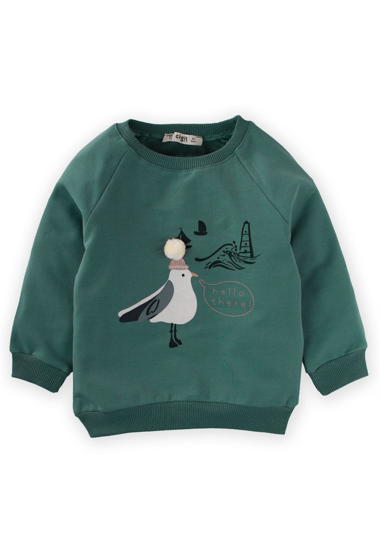 CigitKuş Baskılı Sweatshirt 2-8 Yaş Çağla Yeşili