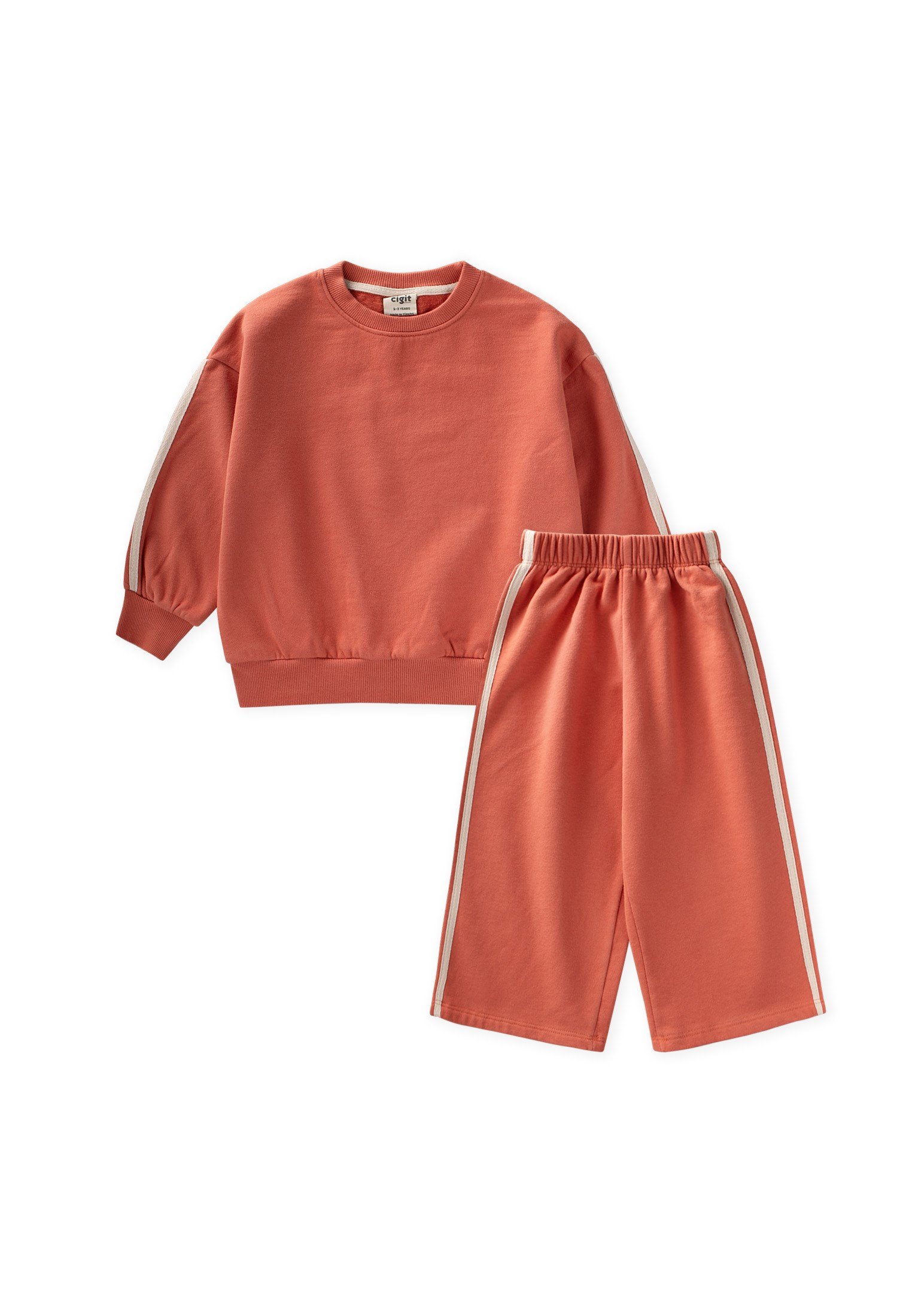 CigitŞerit Detaylı Sweatshirt Takım 2-10 Yaş Turuncu