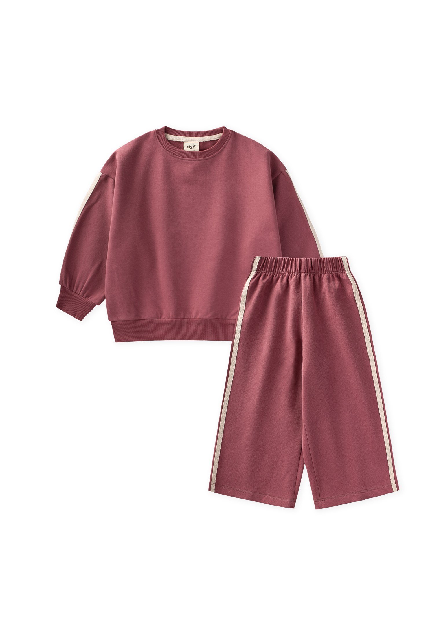 CigitŞerit Detaylı Sweatshirt Takım 2-10 Yaş ANTİK PEMBE