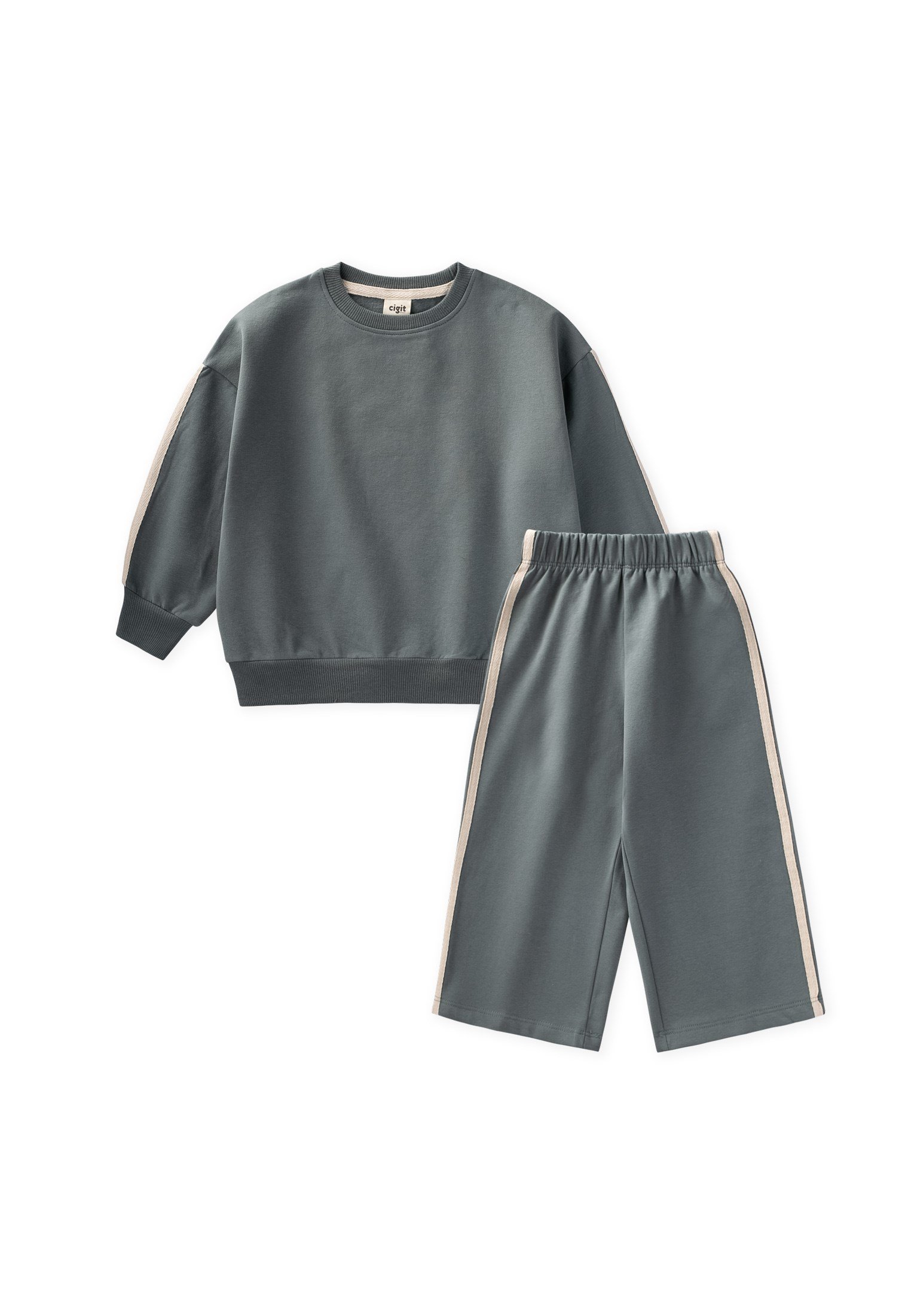 CigitŞerit Detaylı Sweatshirt Takım 2-10 Yaş Çağla Yeşili