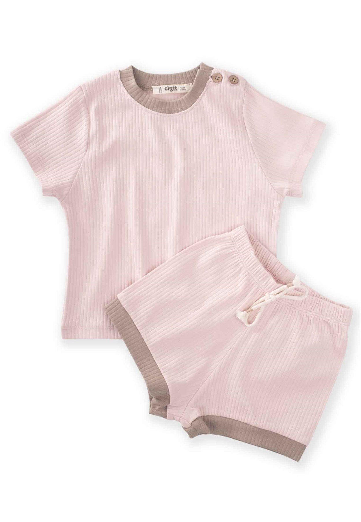 62591 - 5002Fitilli Şortlu Takım 0-5 Yaş PUDRA PEMBE  - CigitCigitFitilli Şortlu Takım 0-5 Yaş PUDRA PEMBE 