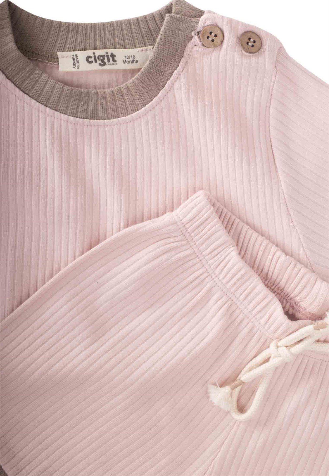 62591 - 5002Fitilli Şortlu Takım 0-5 Yaş PUDRA PEMBE  - CigitCigitFitilli Şortlu Takım 0-5 Yaş PUDRA PEMBE 