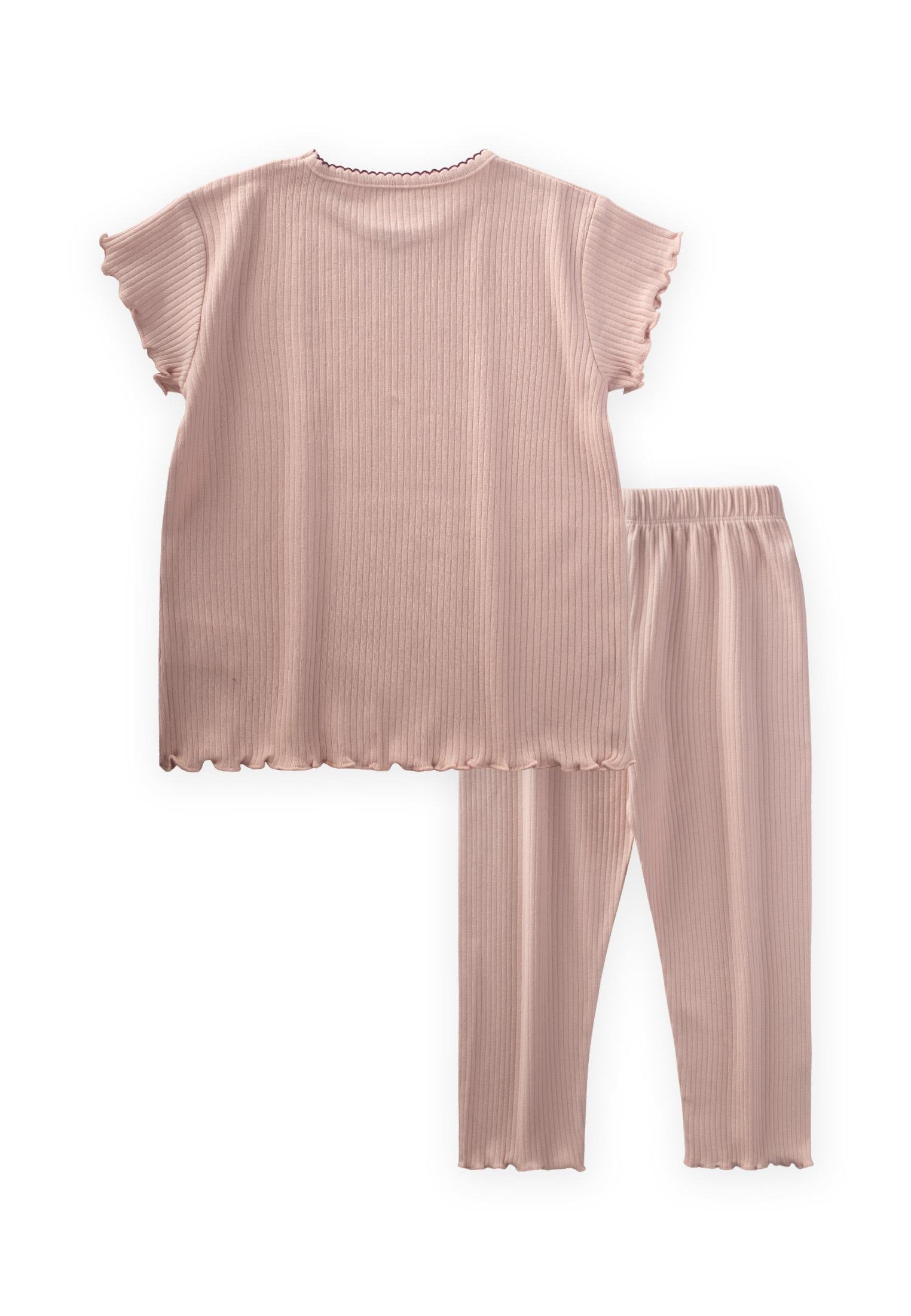 CigitFiyonklu Yakası İşlemeli Pijama Takım 2-10 Yaş PUDRA PEMBE