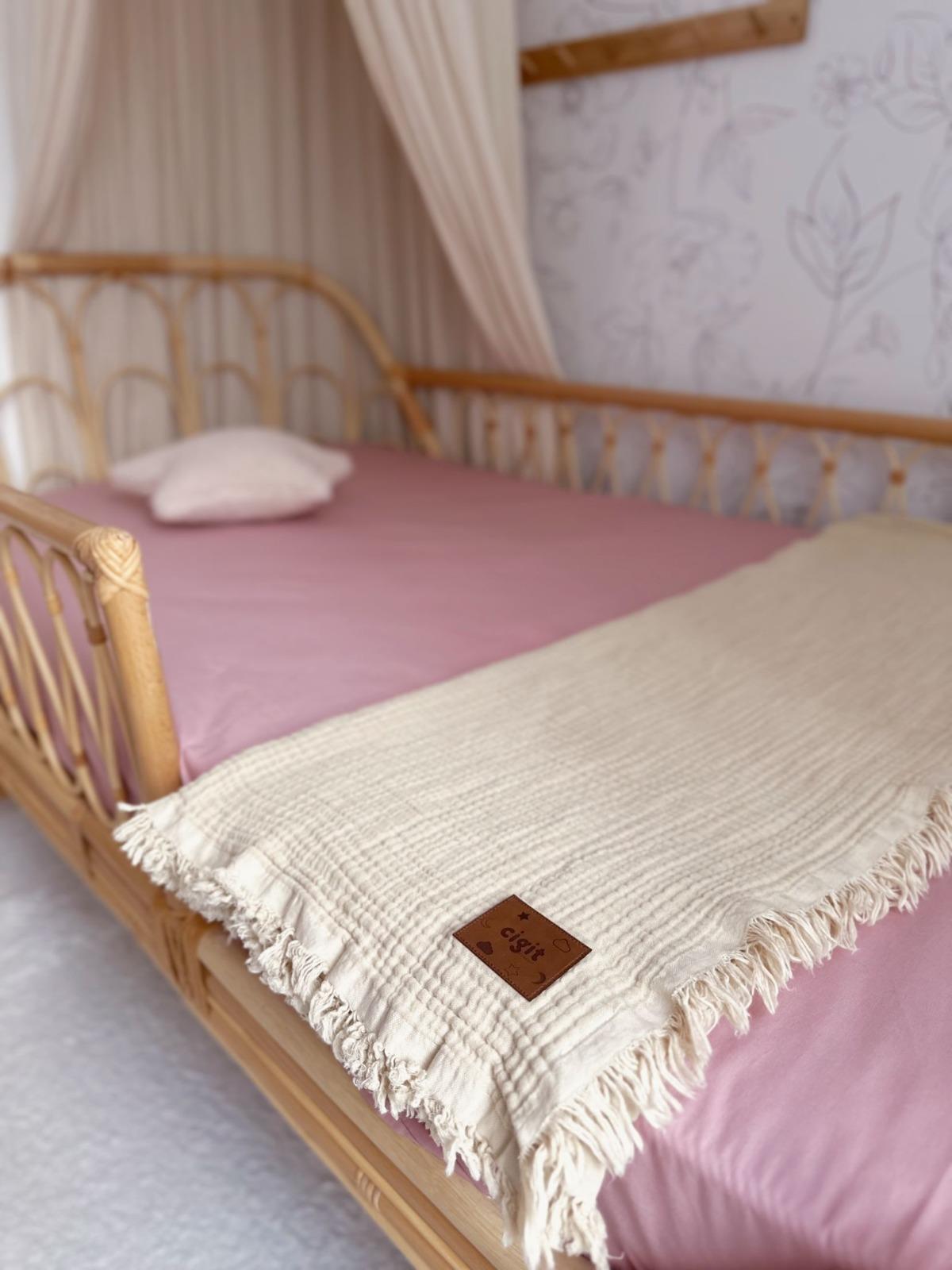 CigitFlora Model Four Layers Fringed Blanket 100X140 Cm SAND