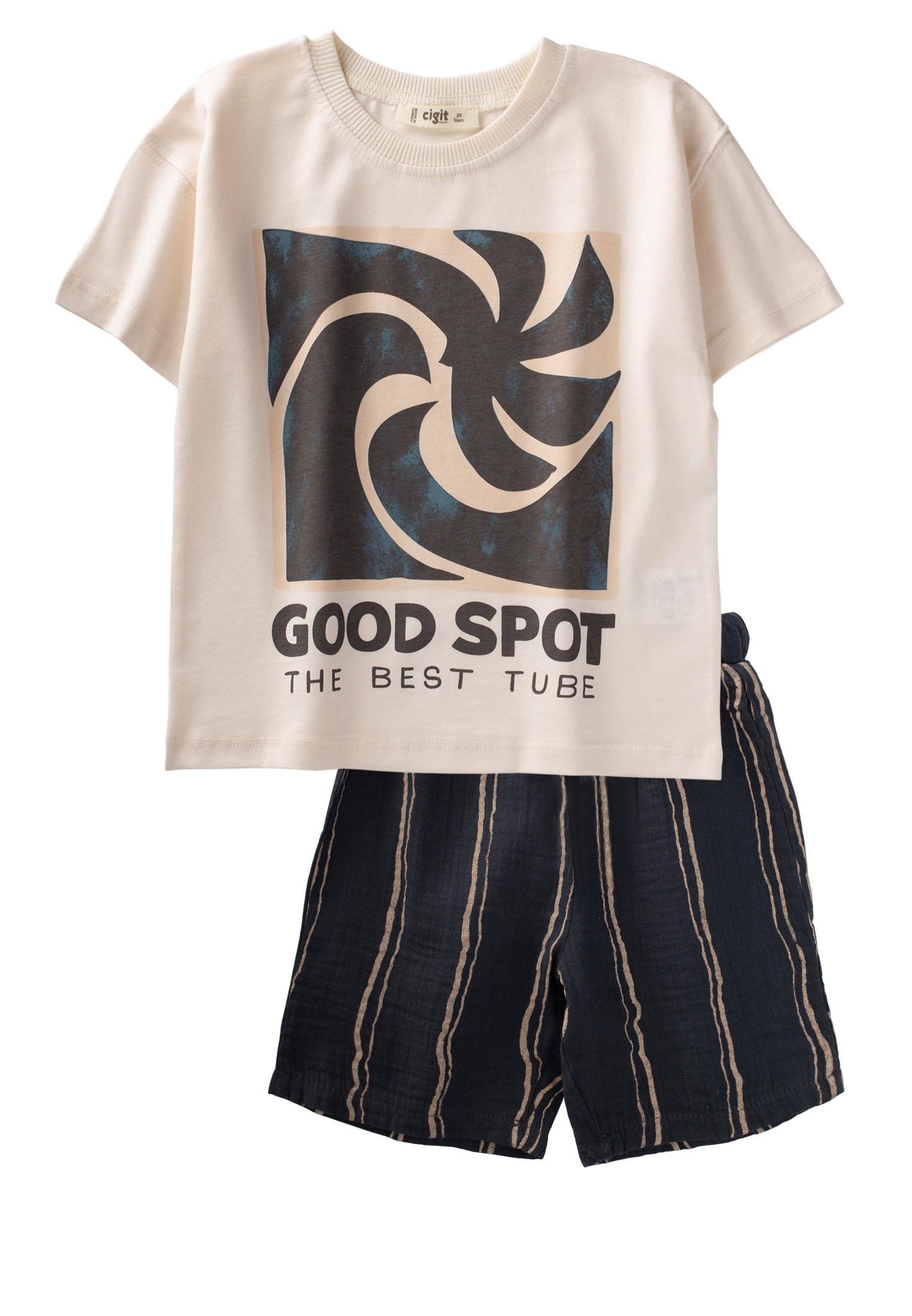 CigitGood Spot Baskılı Kapri Takım 2-7 Yaş Ekru