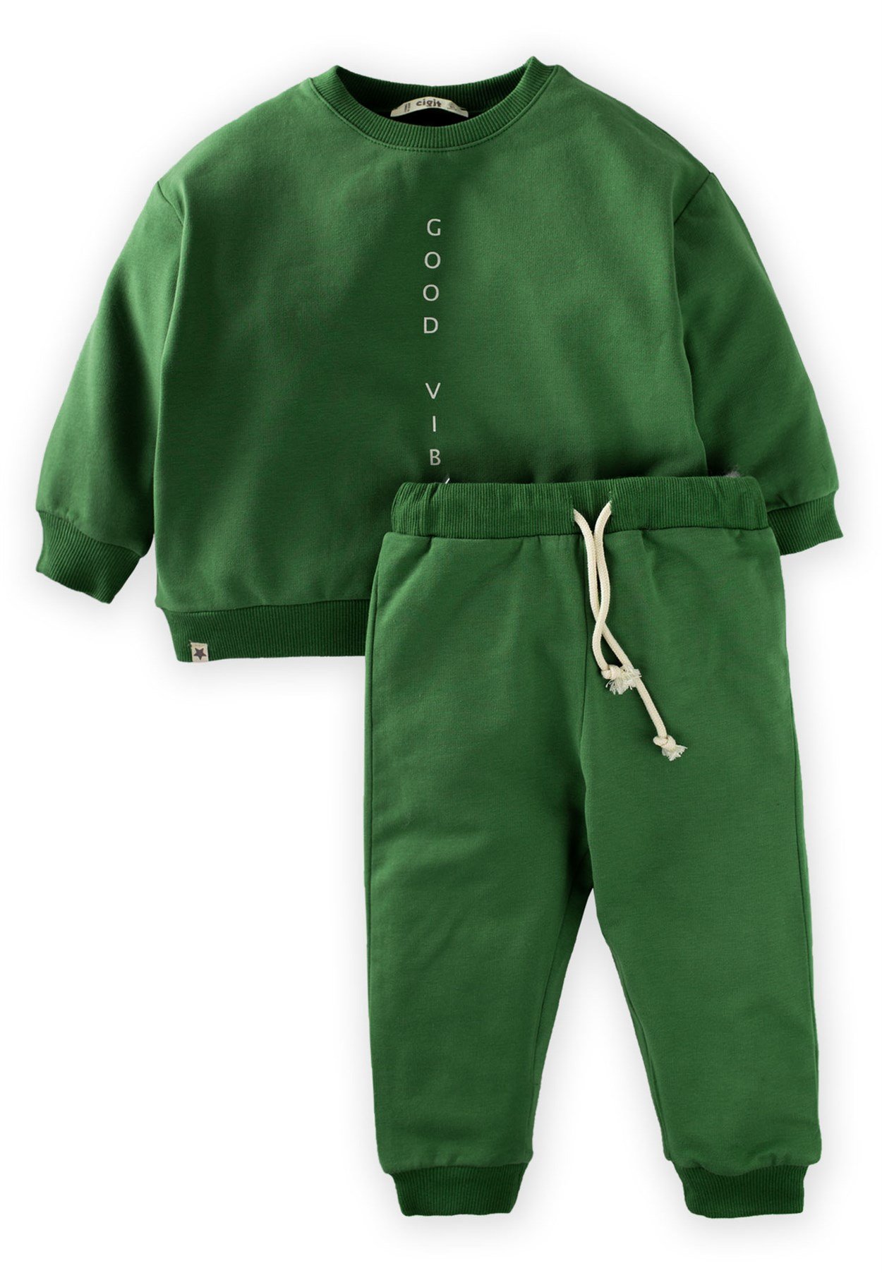 81024 - 5053Good Vıbes Baskılı Sweatshirt Takım 2-8 Yaş Yağ Yeşili - Yeni SezonCigitGood Vıbes Baskılı Sweatshirt Takım 2-8 Yaş Yağ Yeşili