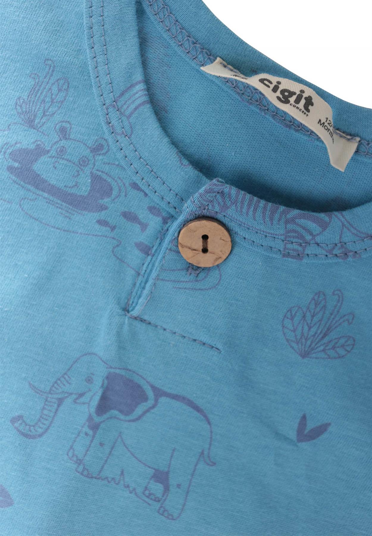 CigitHayvan Baskılı Pijama Takım 1-5 Yaş Mavi