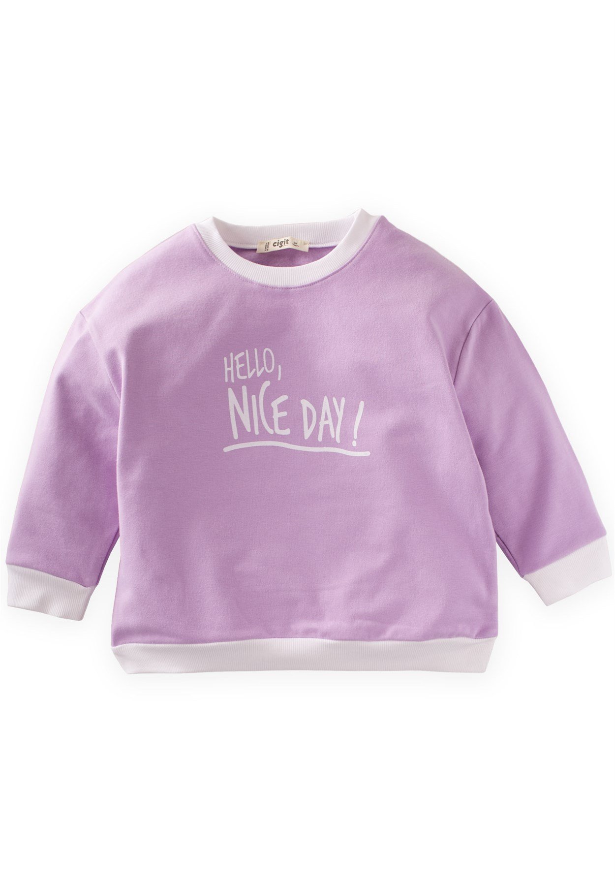 81051 - 5059Hello Nıce Day Baskılı Oversize Sweatshirt 2-7 Yaş Lila -  Yeni SezonCigitHello Nıce Day Baskılı Oversize Sweatshirt 2-7 Yaş Lila