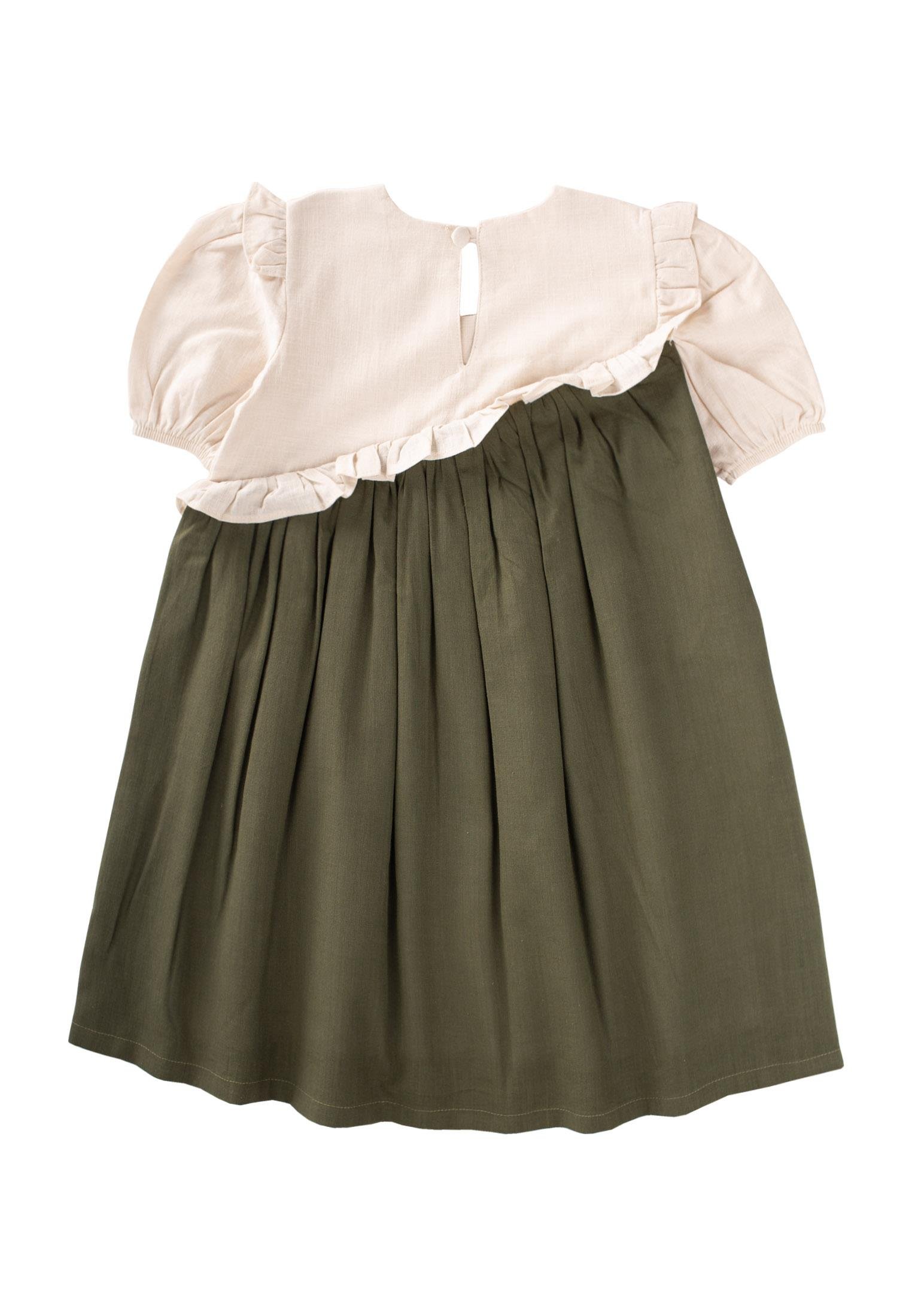 Cigitİki Renkli Asimetrik Elbise 2-7 Yaş EKRU