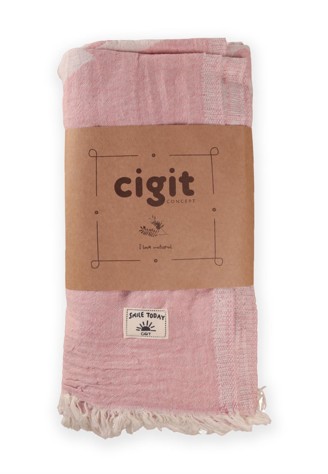 CigitJakarlı Peştemal Havlu Mondela Desen (Yıkanmıştır) 90X180Cm Pembe
