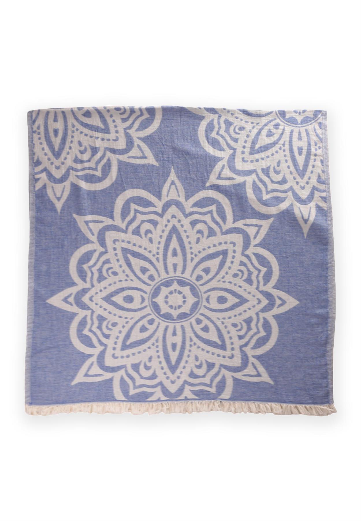 CigitJakarlı Peştemal Havlu Mondela Desen (Yıkanmıştır) 90X180Cm Mavi
