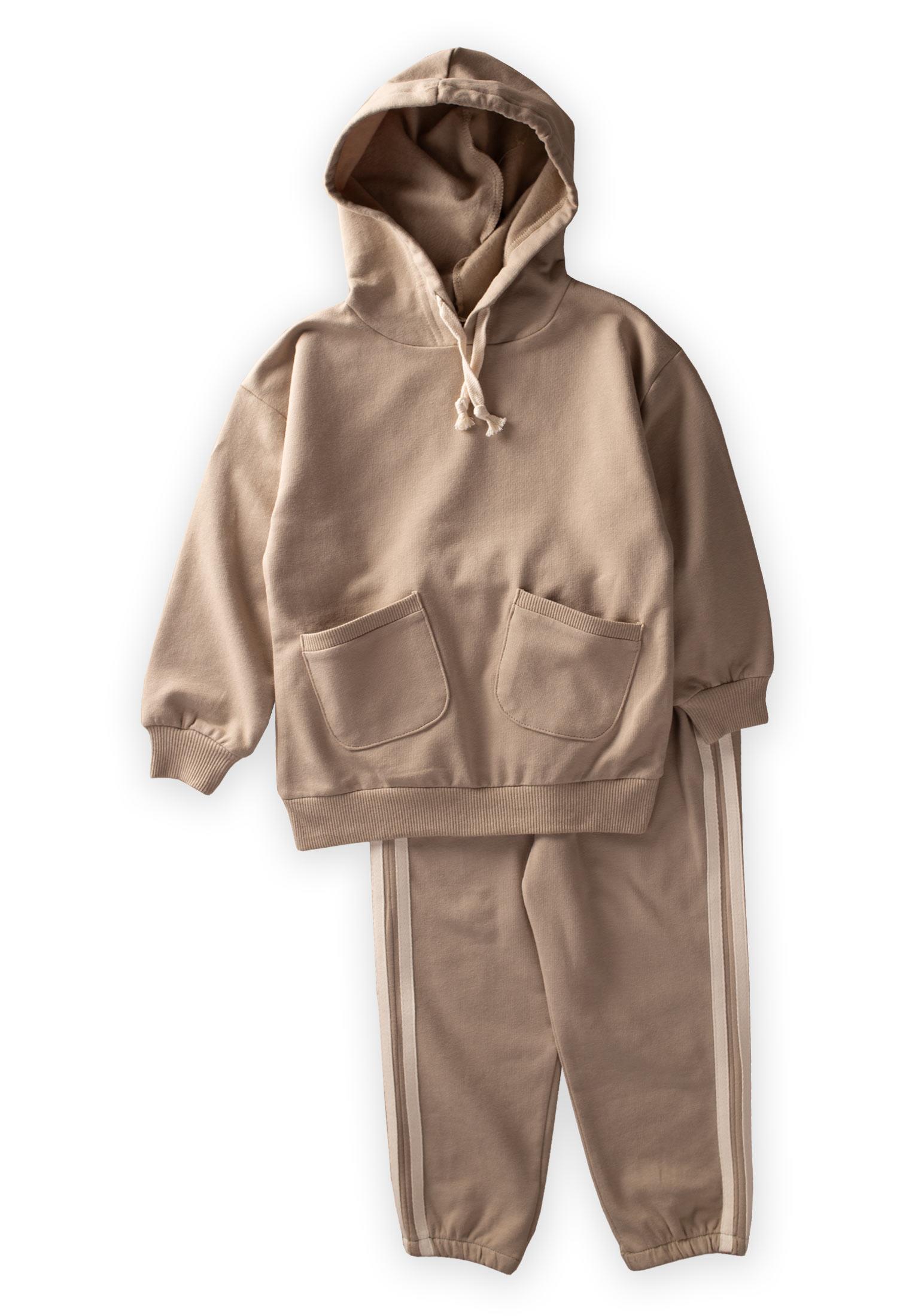CigitKapşonlu Asimetrik Cepli Sweatshirt Takım 2-10 Yaş Vizon